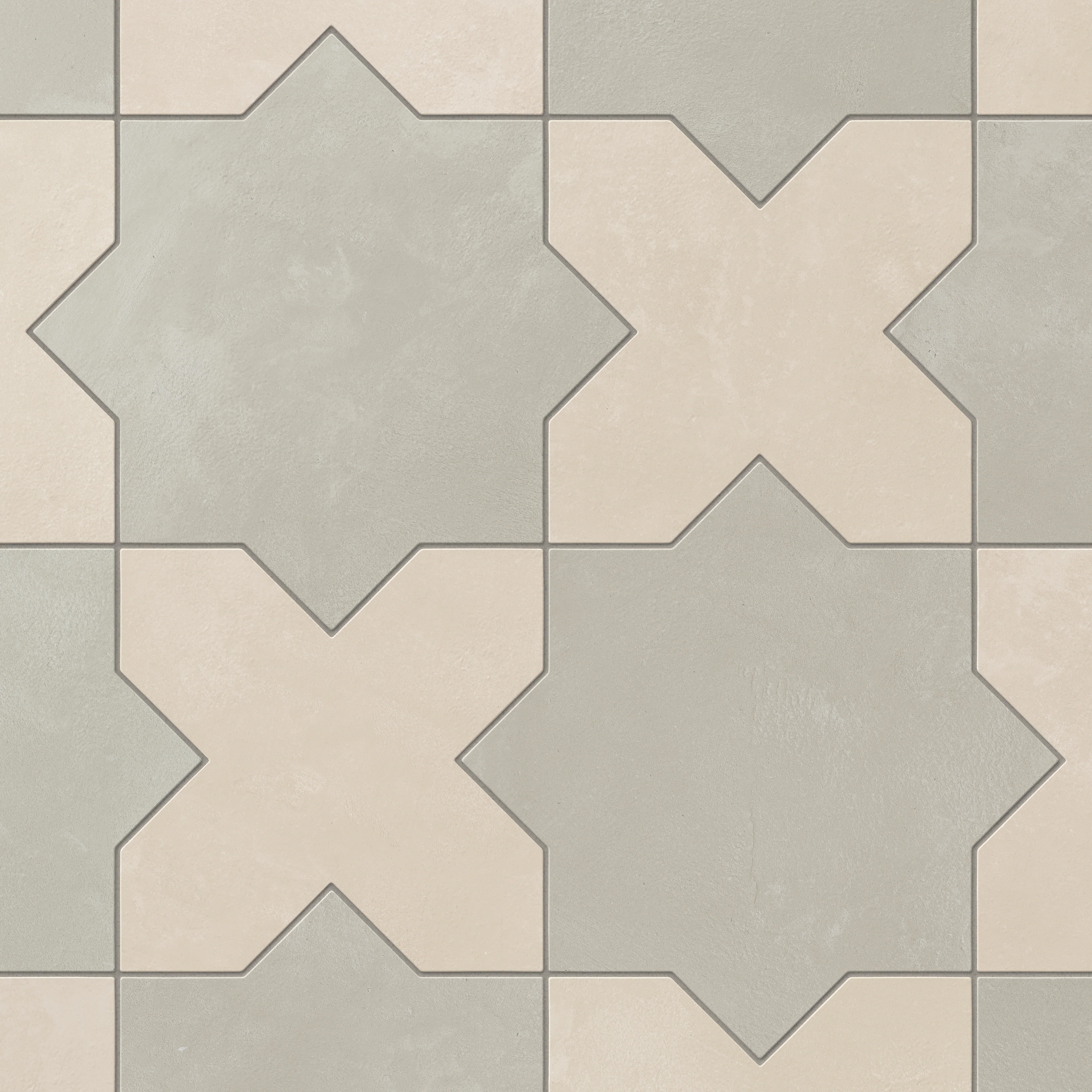 Isabel 11 x 11 Matte Porcelain Tile Star in Silverstone and Cross in Frosted Linen