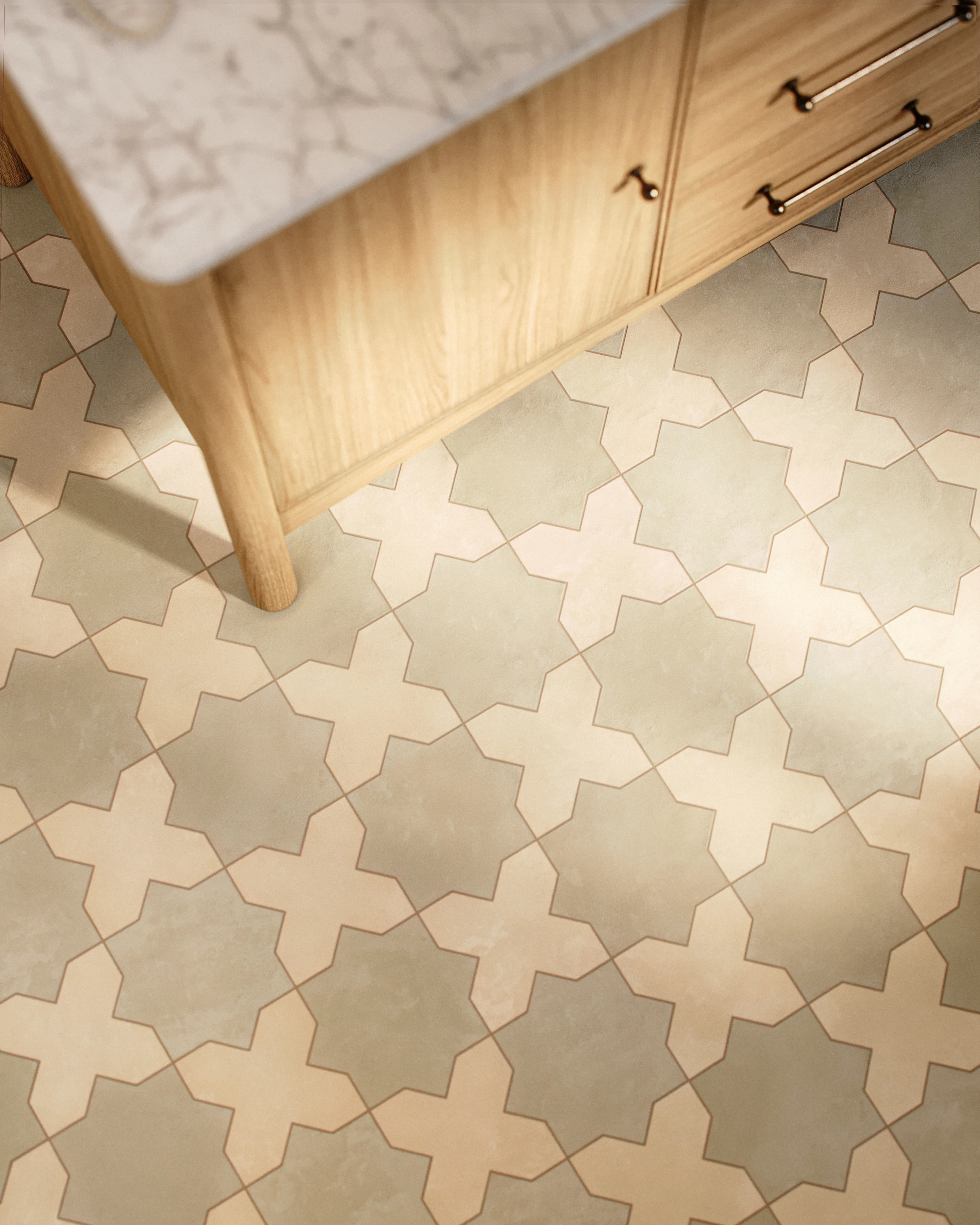 Isabel 11 x 11 Matte Porcelain Tile Star in Silverstone and Cross in Frosted Linen - Image 2