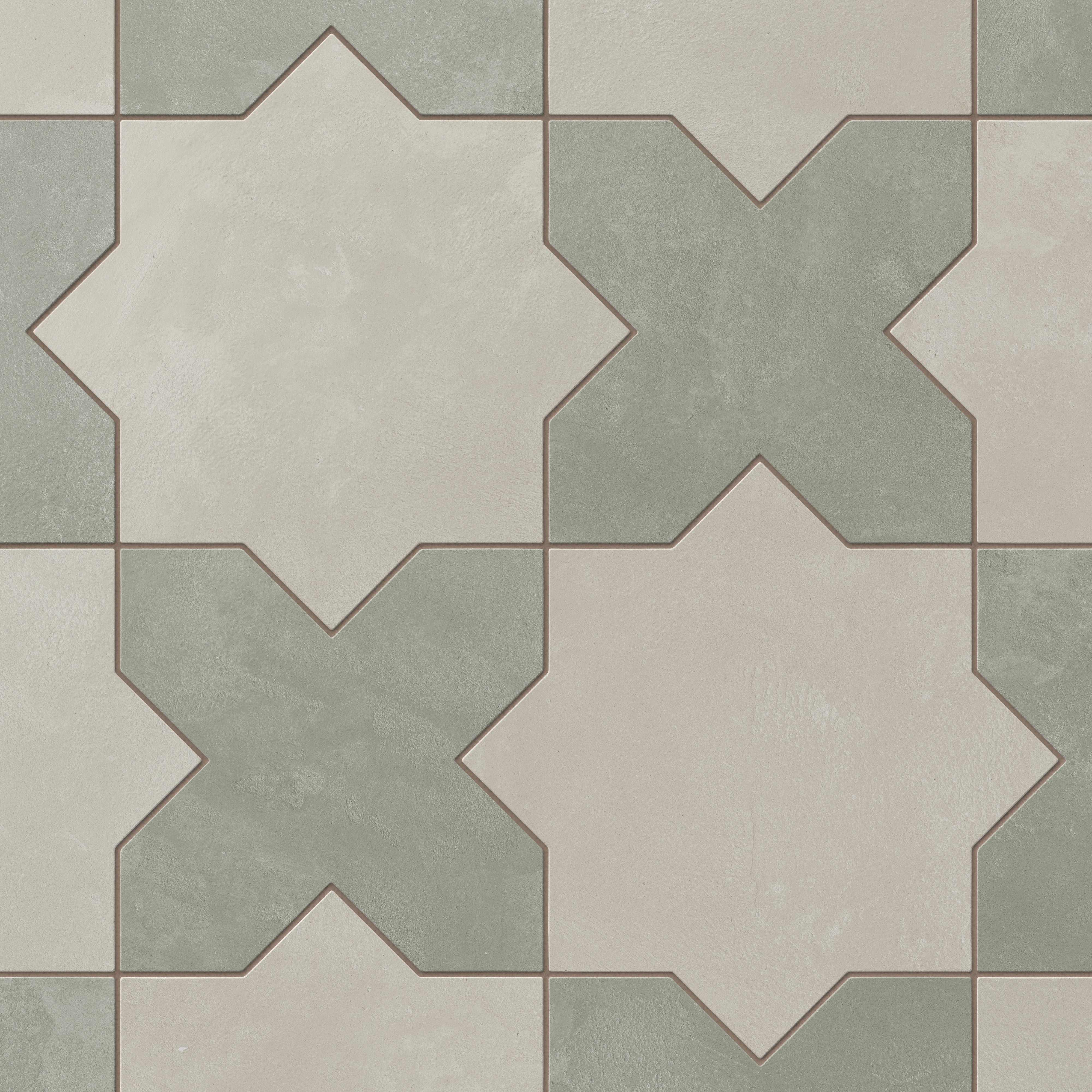 Isabel 11 x 11 Matte Porcelain Tile Star in Silverstone and Cross in Soft Sage