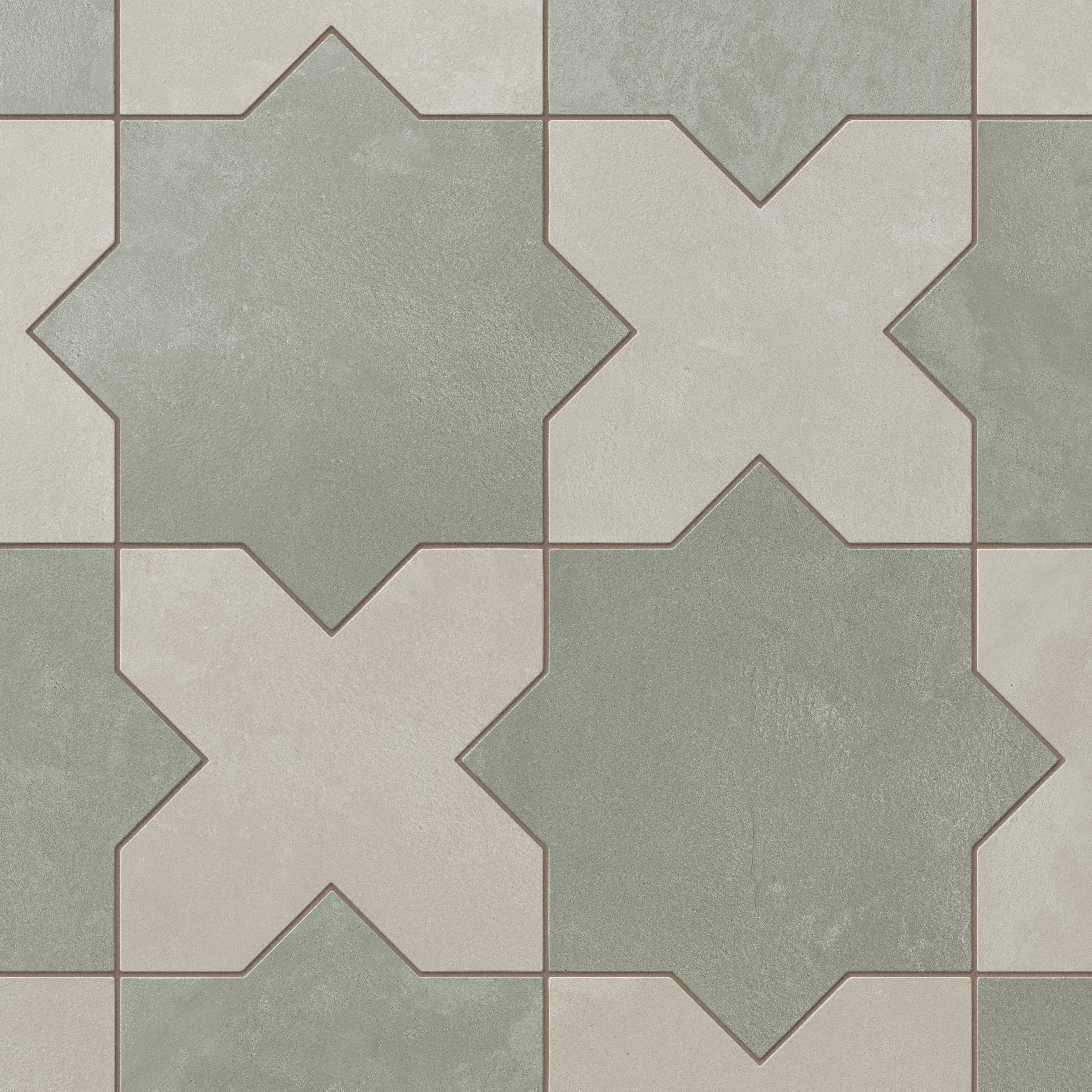 Isabel 11 x 11 Matte Porcelain Tile Star in Soft Sage and Cross in Silverstone
