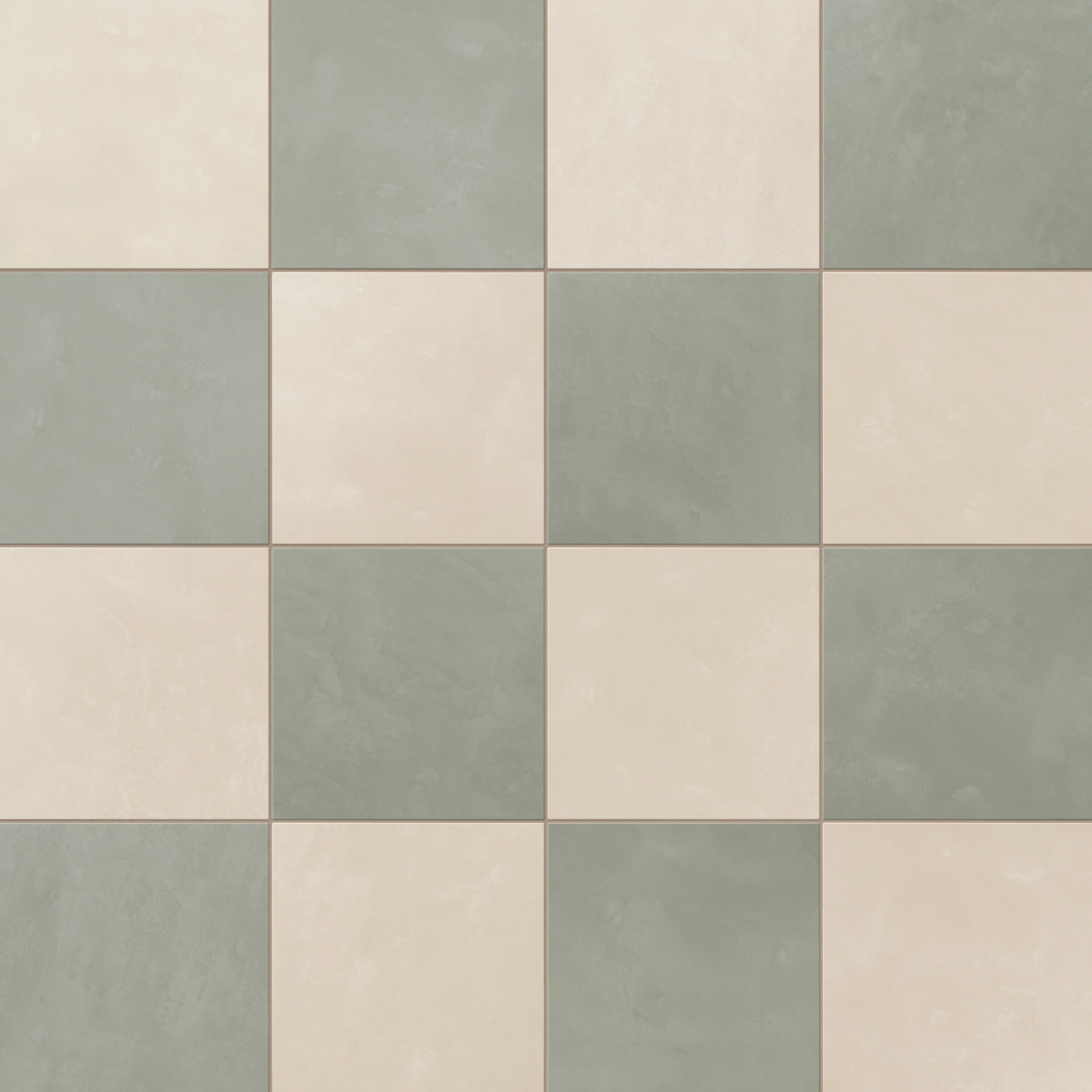 Isabel 6 x 6 Checkerboard Matte Porcelain Tile in Frosted Linen and Soft Sage