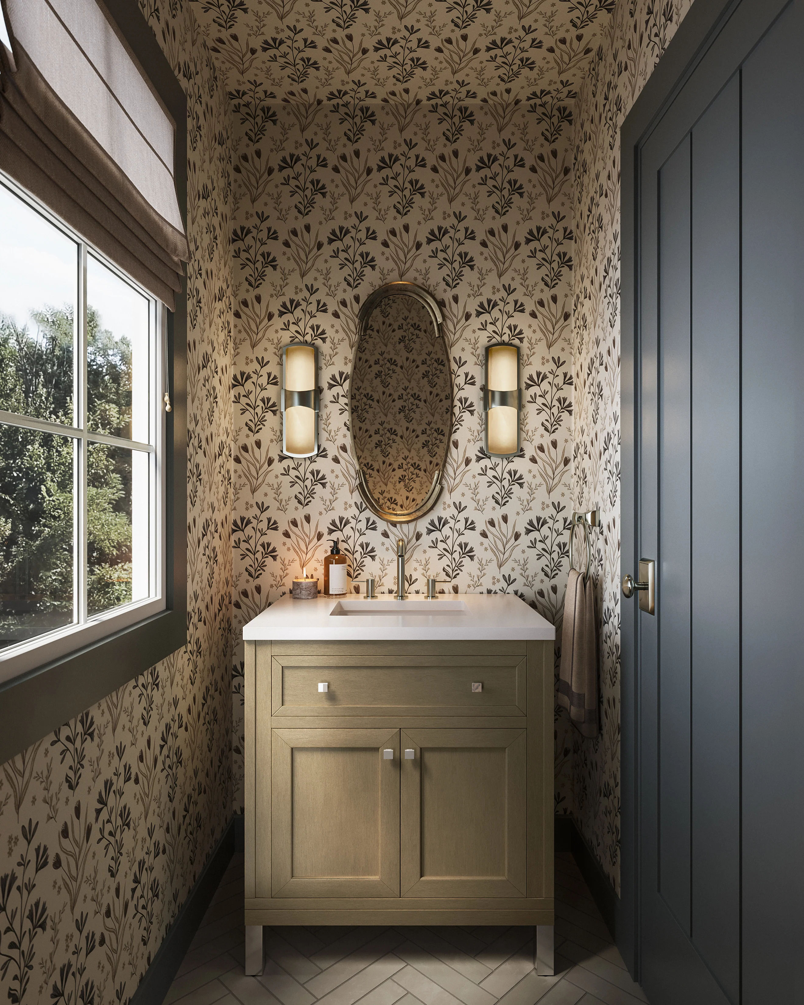 Janelle 30" Single Vanity in Walnut Whisper with 3 cm White Zeus Silestone Top - Image 2