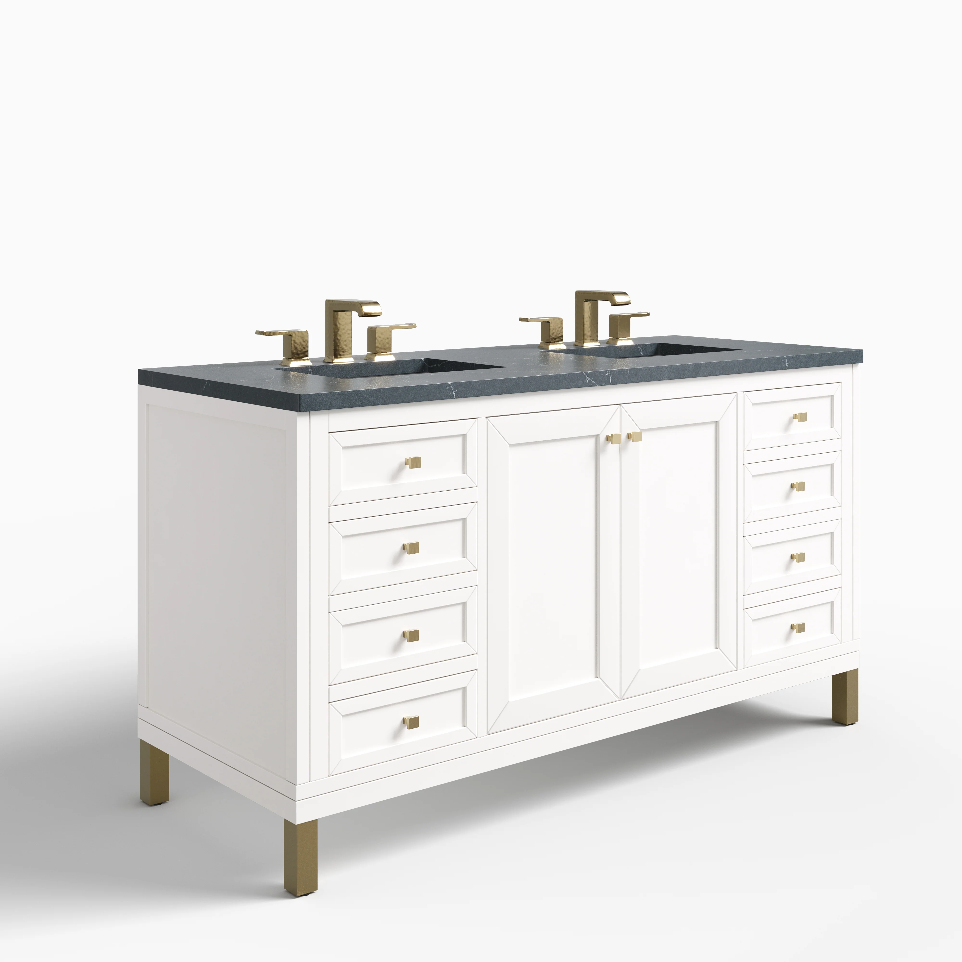 Janelle 60" Double Vanity in Glossy White with 3 cm Charcoal Soapstone Silestone Top - Image 2