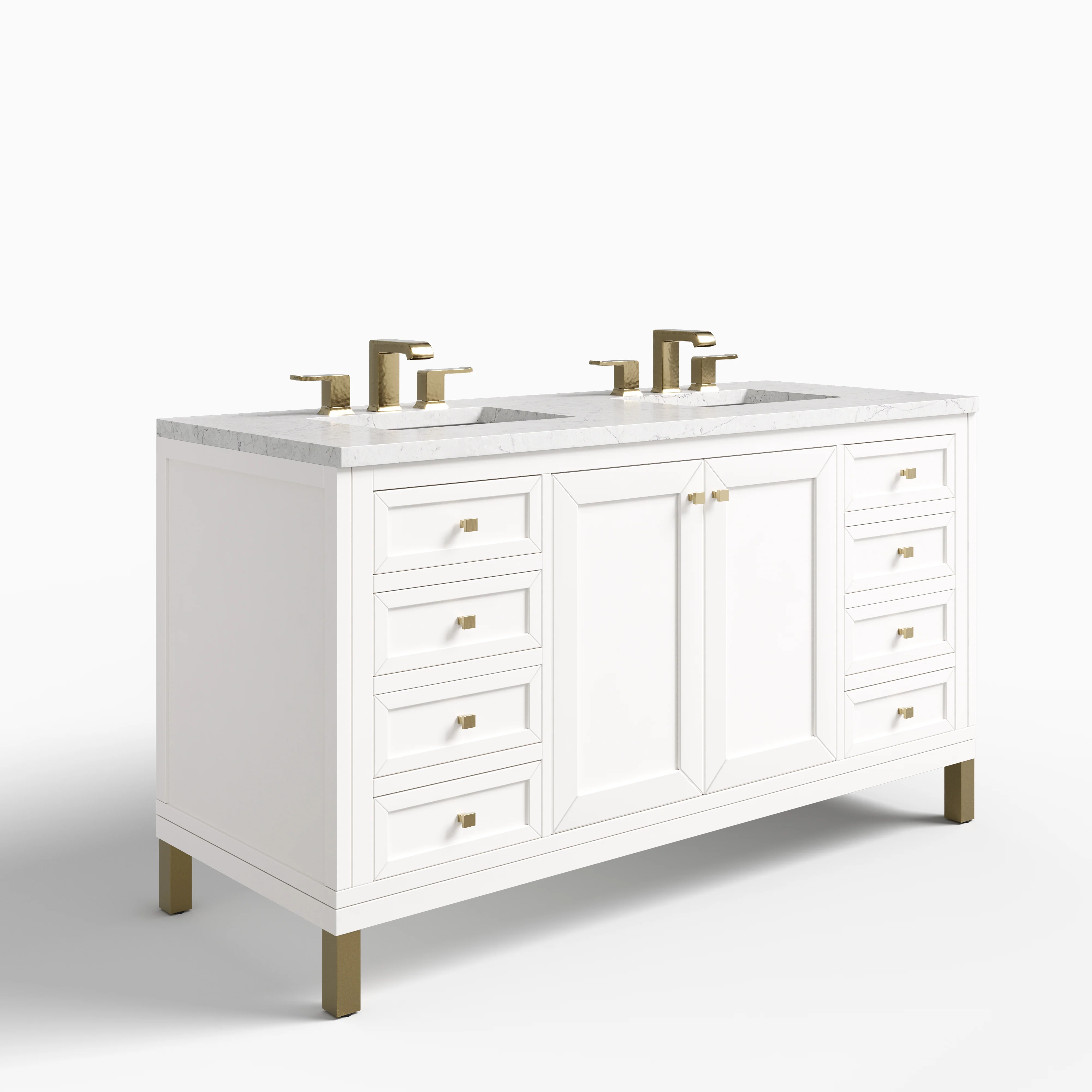 Janelle 60" Double Vanity in Glossy White with 3 cm Eternal Jasmine Pearl Silestone Top - Image 2