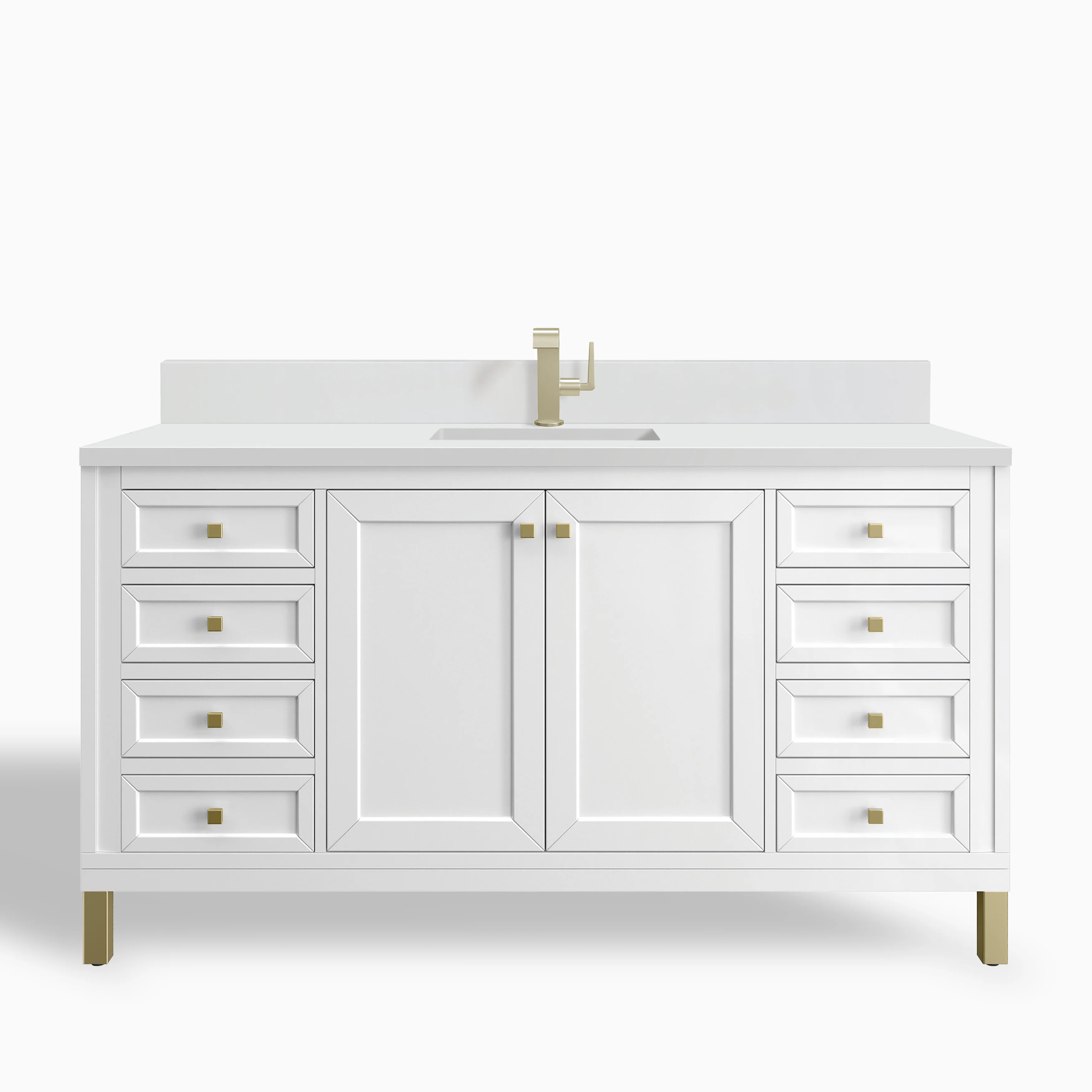 Janelle 60" Single Vanity in Glossy White with Single Hole 3cm White Zeus Silestone Top & Backsplash