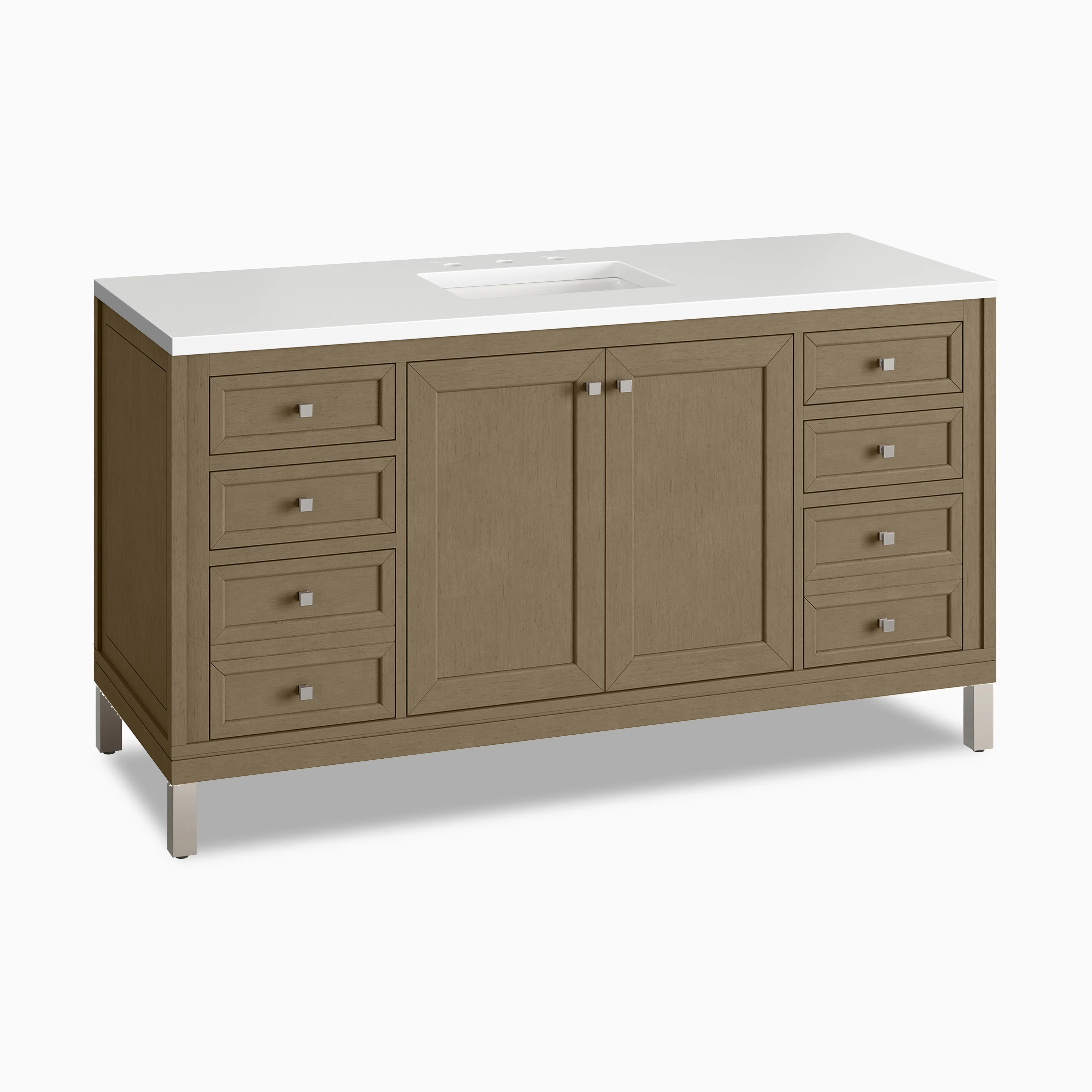 Janelle 60" Single Vanity in Walnut Whisper with 3 cm White Zeus Silestone Top - Image 3
