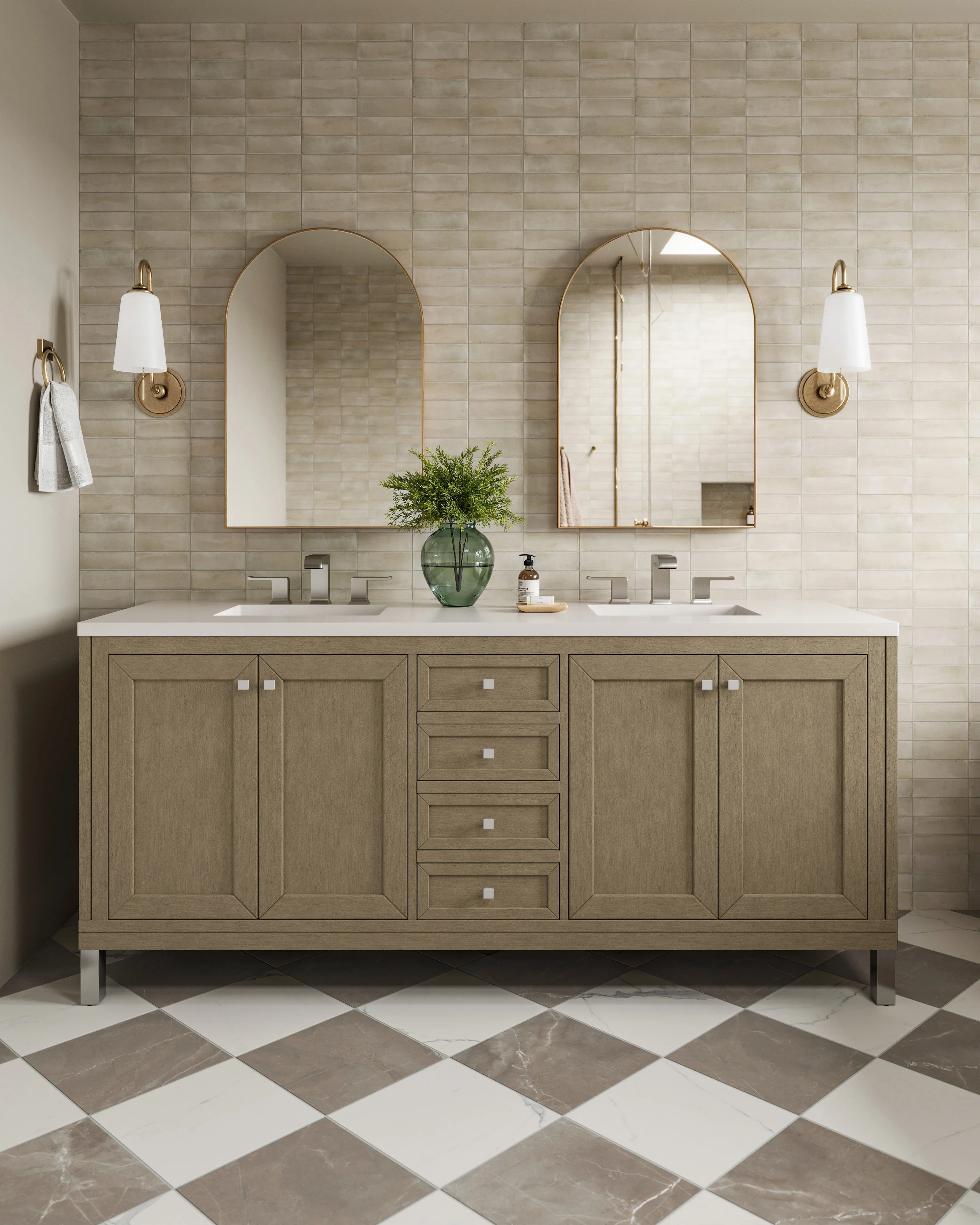 Janelle 72" Double Vanity in Walnut Whisper with 3 cm White Zeus Silestone Top - Image 12