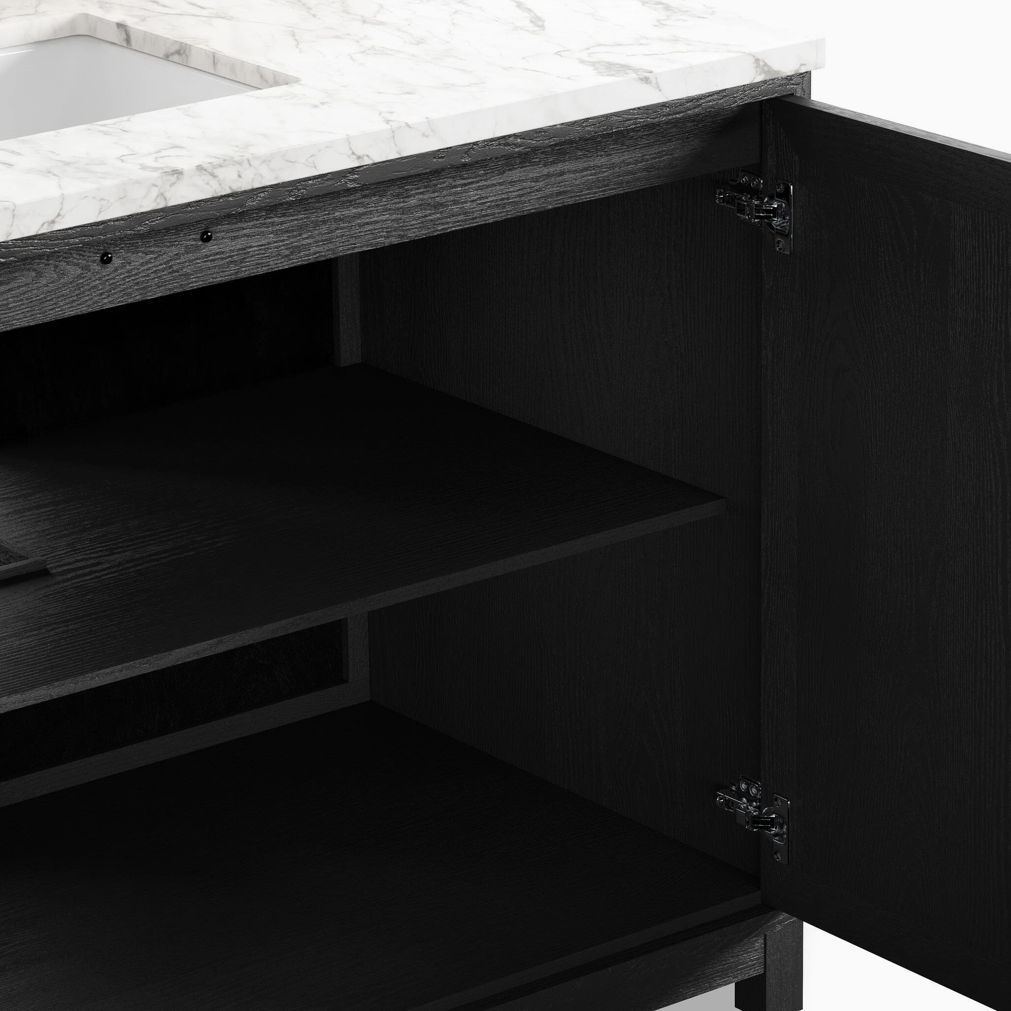 Josephine 48" Single Vanity in Satin Drifted Black Veneer with Carrara Marble Top - Image 9