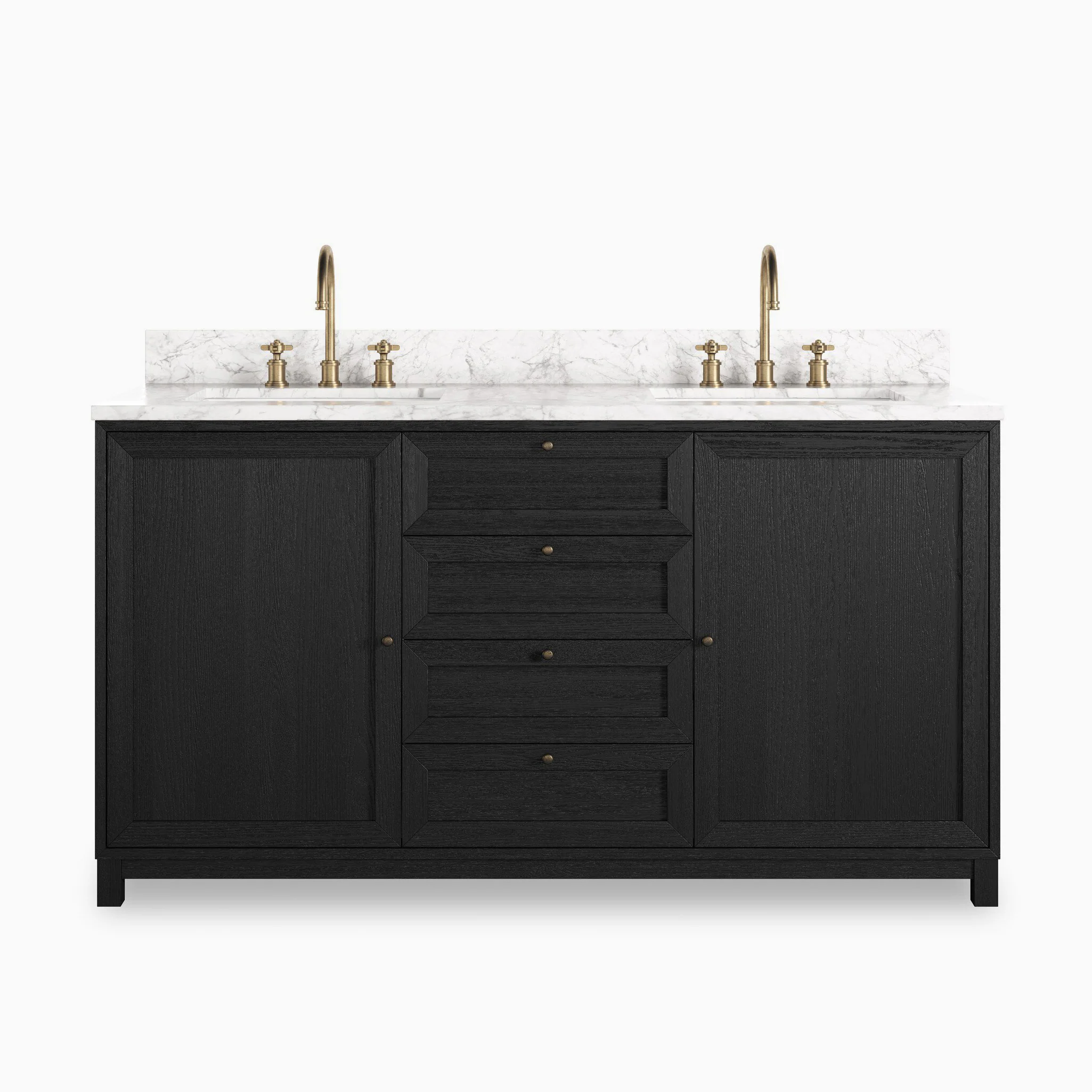 Josephine 60" Double Vanity in Satin Drifted Black Veneer with Carrara Marble Top