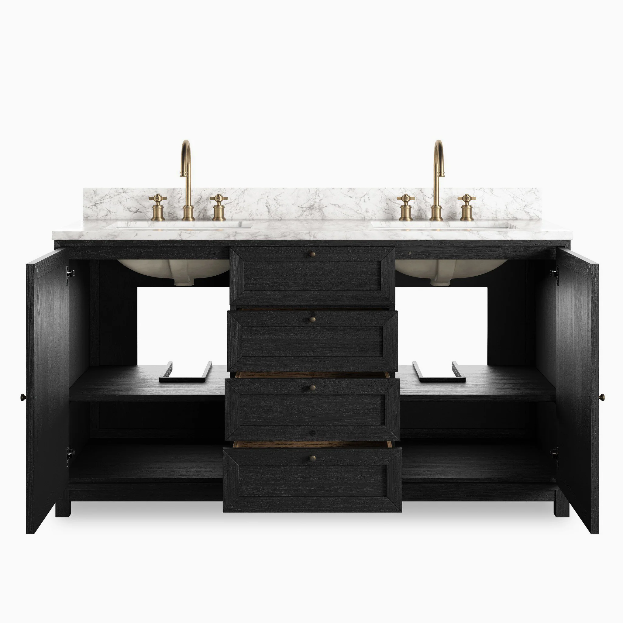 Josephine 60" Double Vanity in Satin Drifted Black Veneer with Carrara Marble Top - Image 10