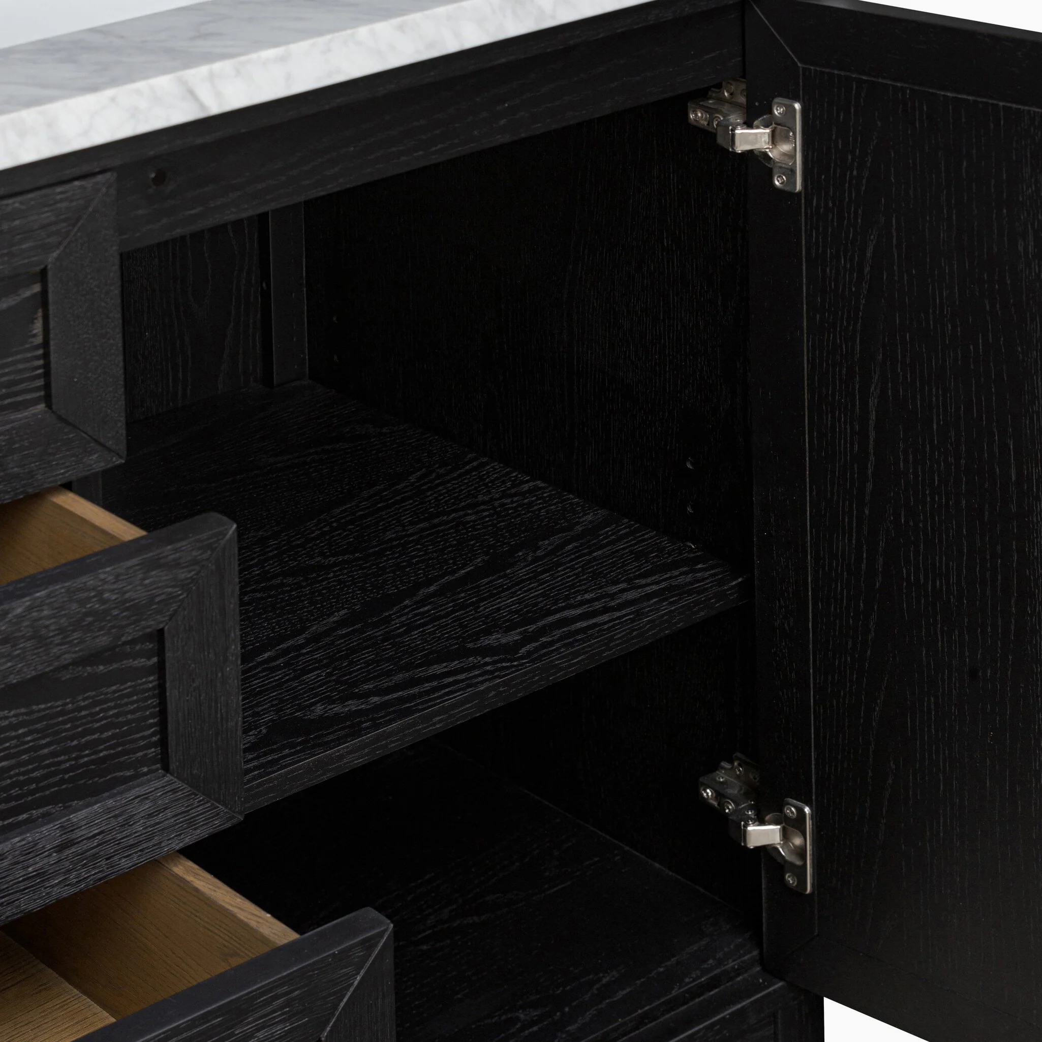 Josephine 60" Double Vanity in Satin Drifted Black Veneer with Carrara Marble Top - Image 13