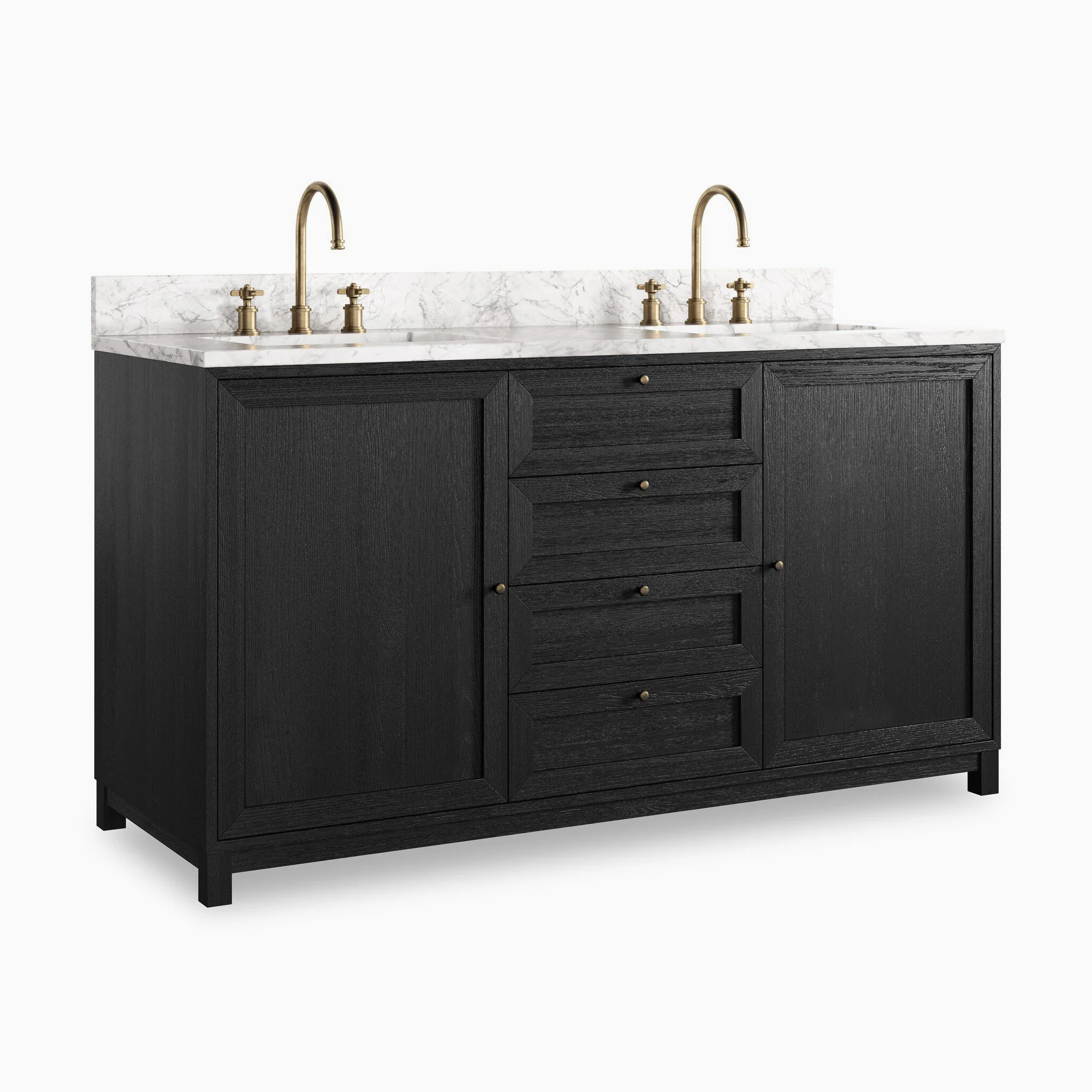 Josephine 60" Double Vanity in Satin Drifted Black Veneer with Carrara Marble Top - Image 2
