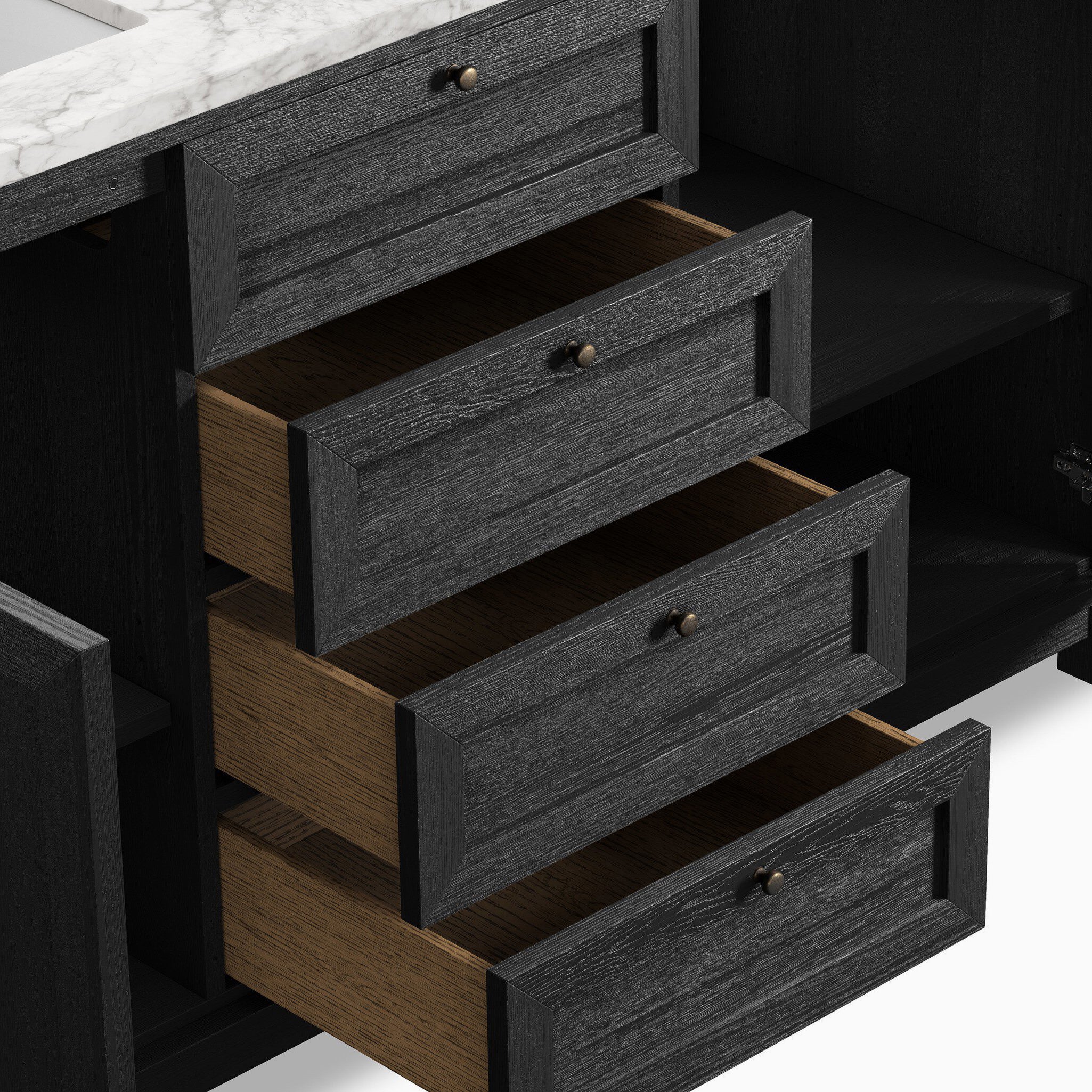 Josephine 60" Double Vanity in Satin Drifted Black Veneer with Carrara Marble Top - Image 8