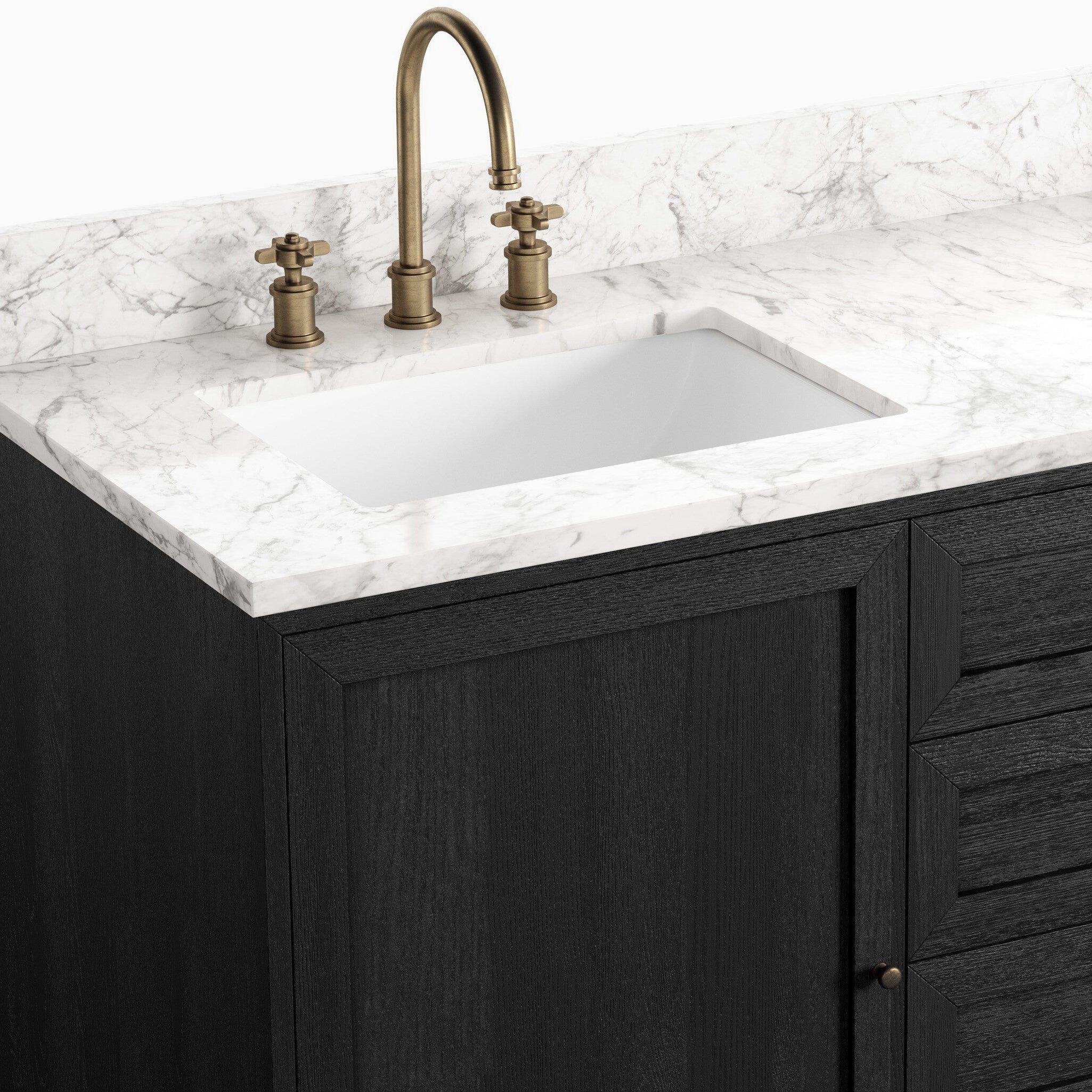 Josephine 60" Double Vanity in Satin Drifted Black Veneer with Carrara Marble Top - Image 9