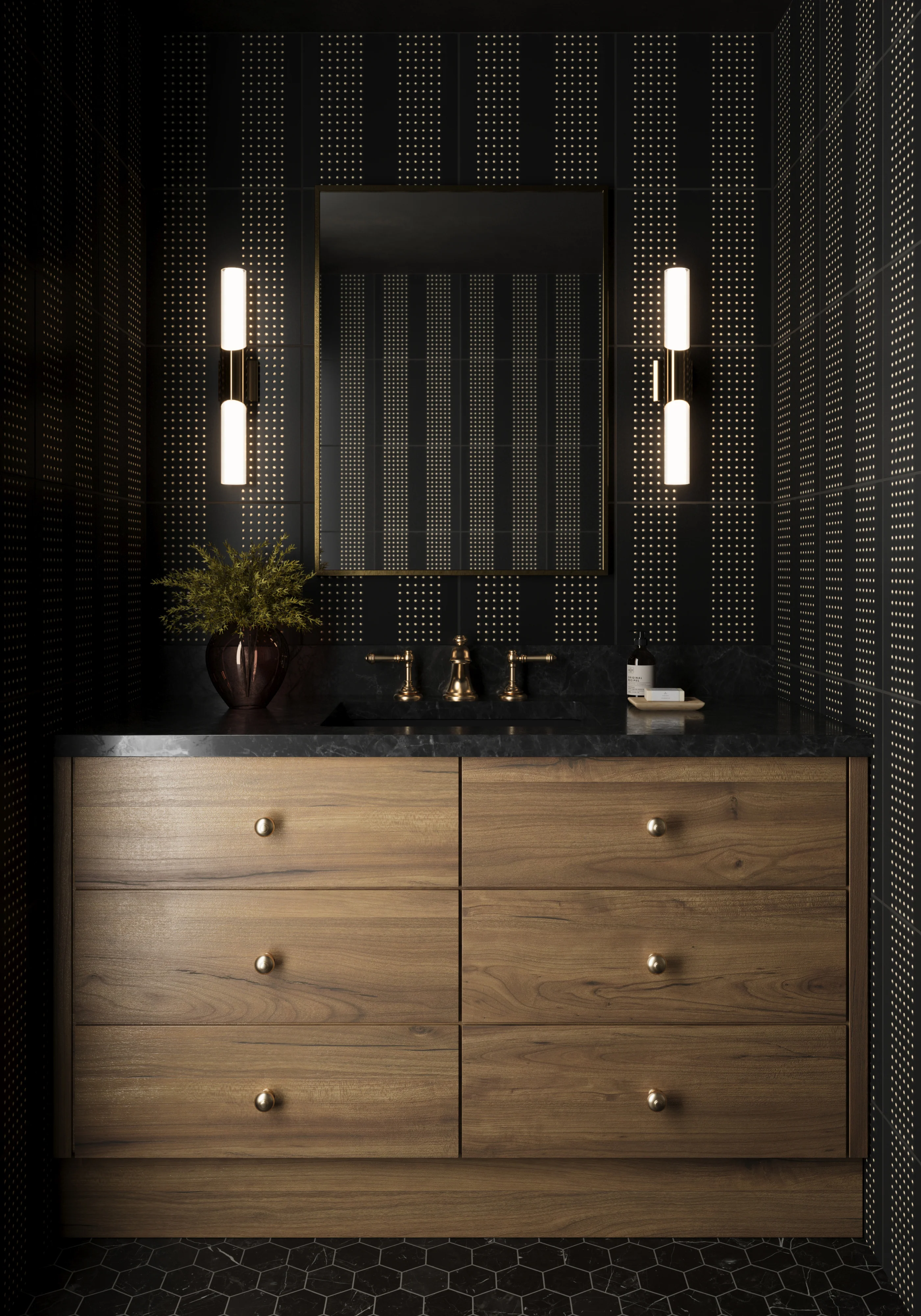 Kira 12 x 12 Satin Ceramic Tile in Striped Dots Black - Image 2