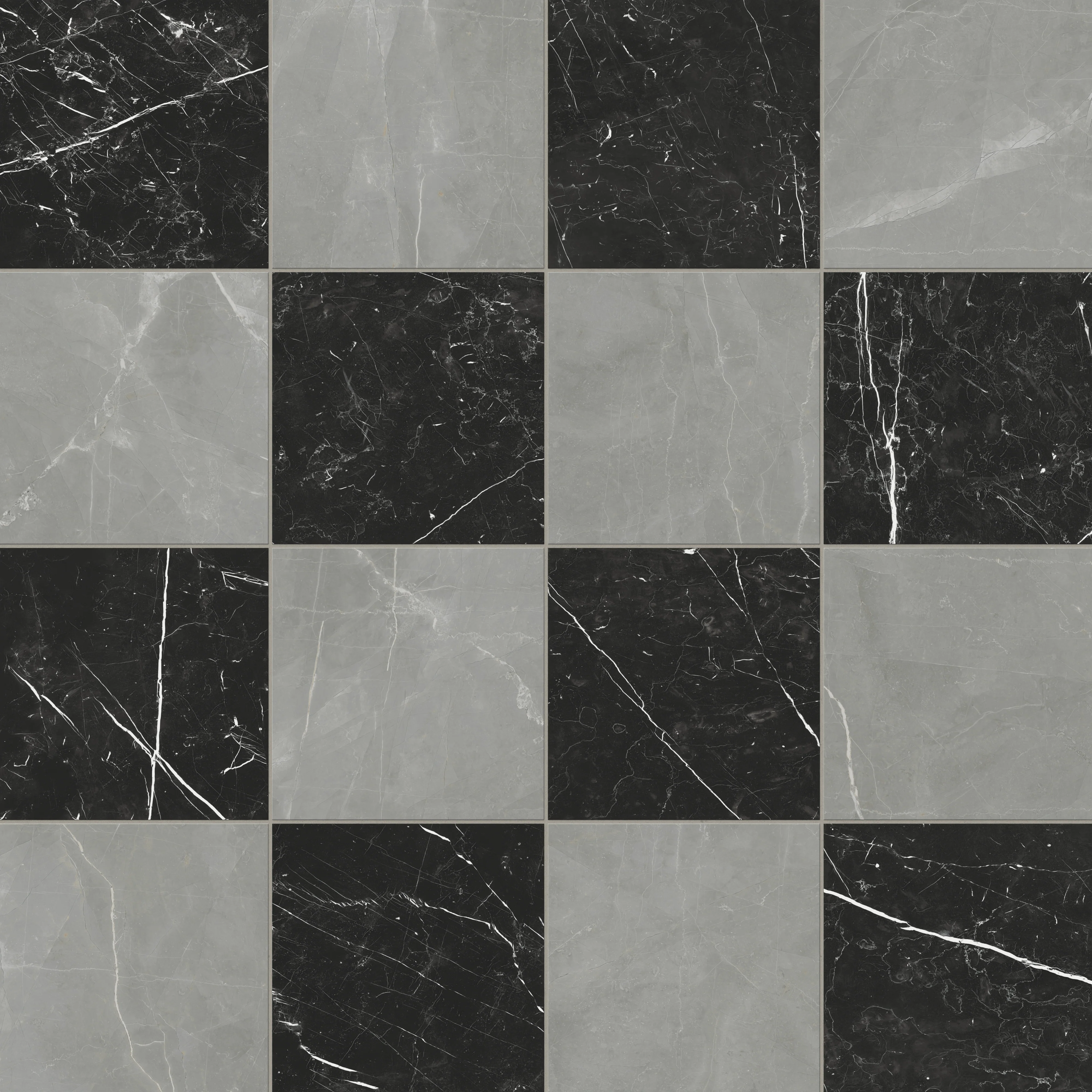 Leona 12 x 12 Checkerboard Matte Porcelain Tile in Amani Grey and Nero Marquina