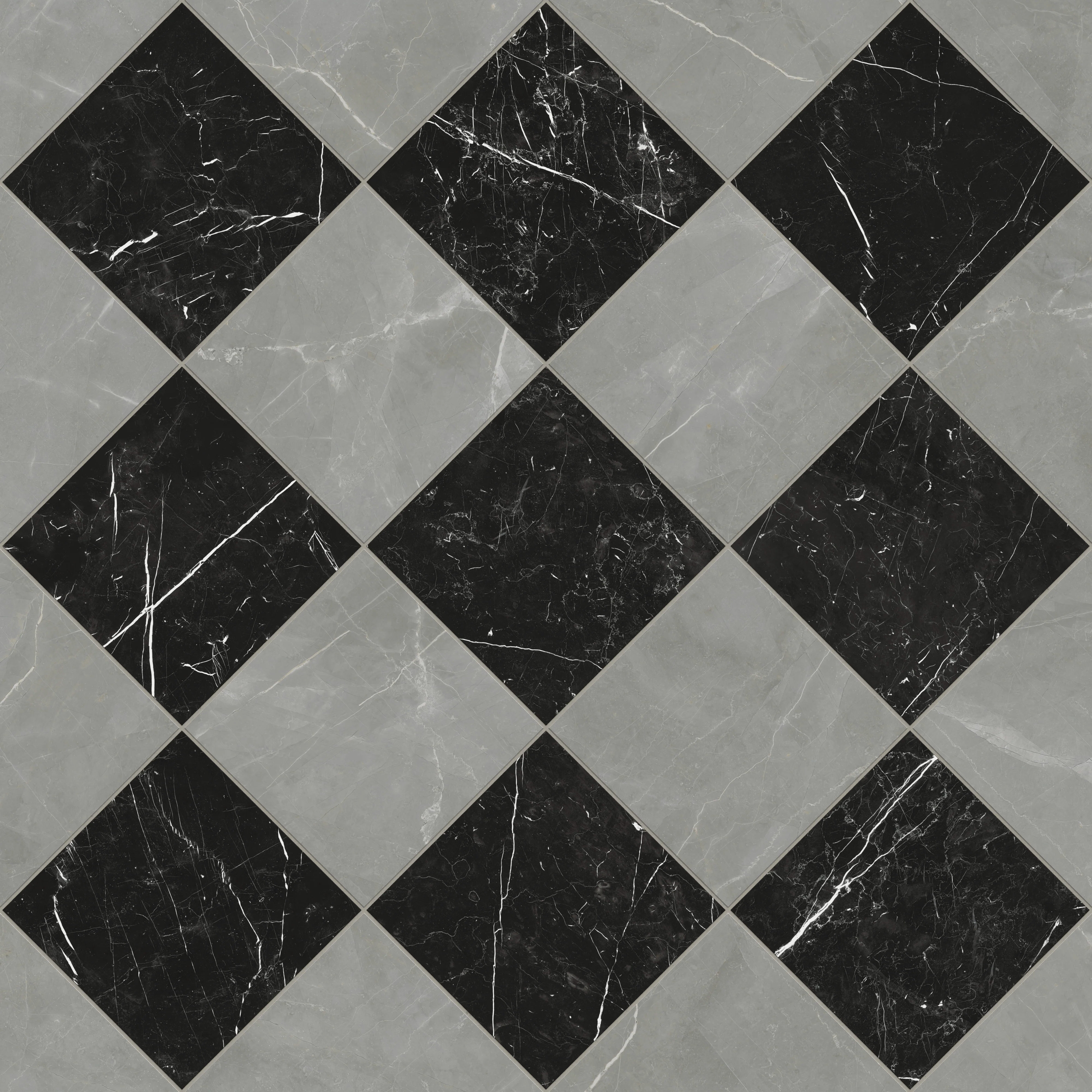 Leona 12 x 12 Checkerboard Matte Porcelain Tile in Amani Grey and Nero Marquina - Image 5