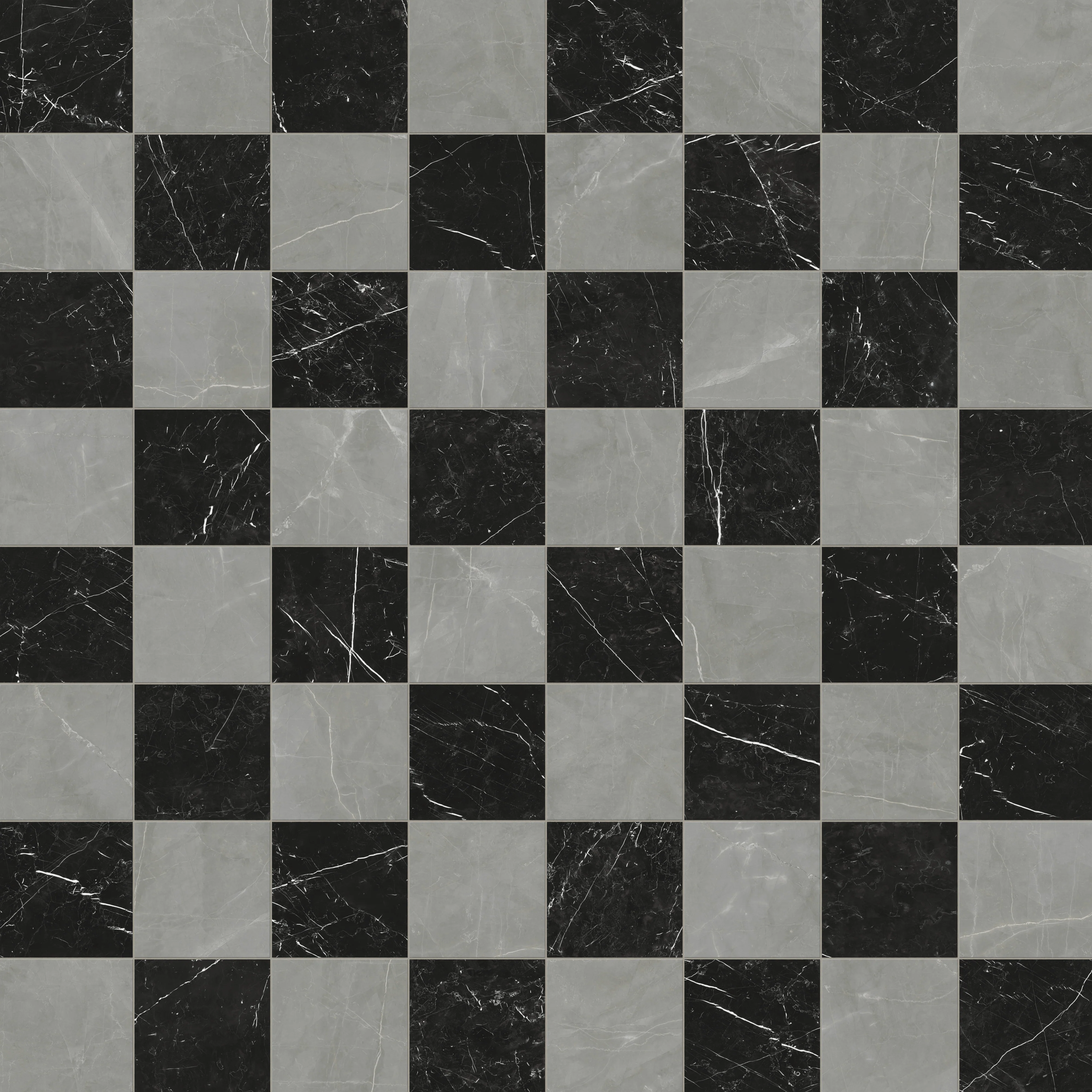 Leona 12 x 12 Checkerboard Matte Porcelain Tile in Amani Grey and Nero Marquina - Image 6