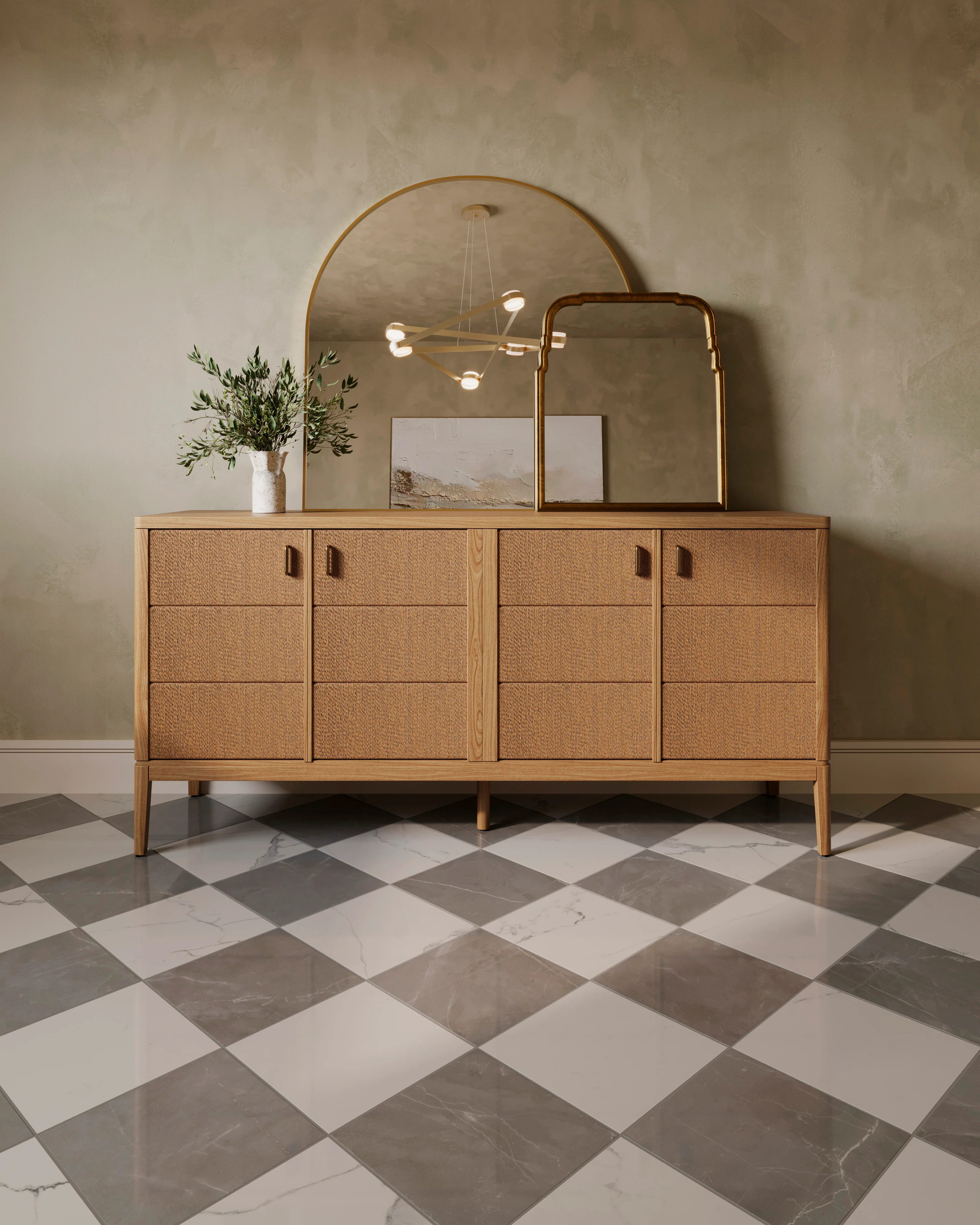 Leona 12 x 12 Checkerboard Polished Porcelain Tile in Calacatta and Amani Grey - Image 2