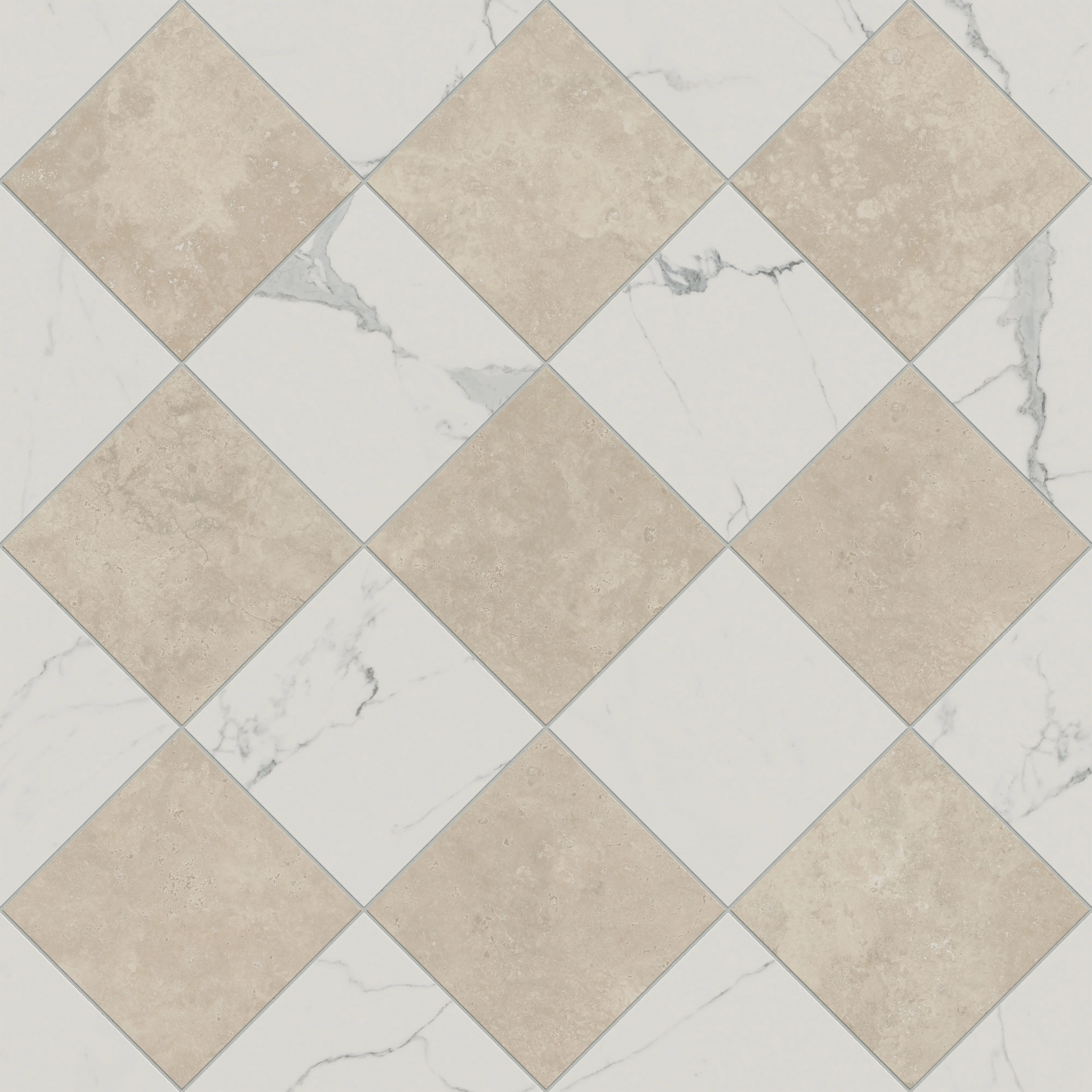 Leona 12 x 12 Checkerboard Polished Porcelain Tile in Calacatta and Marfil - Image 4