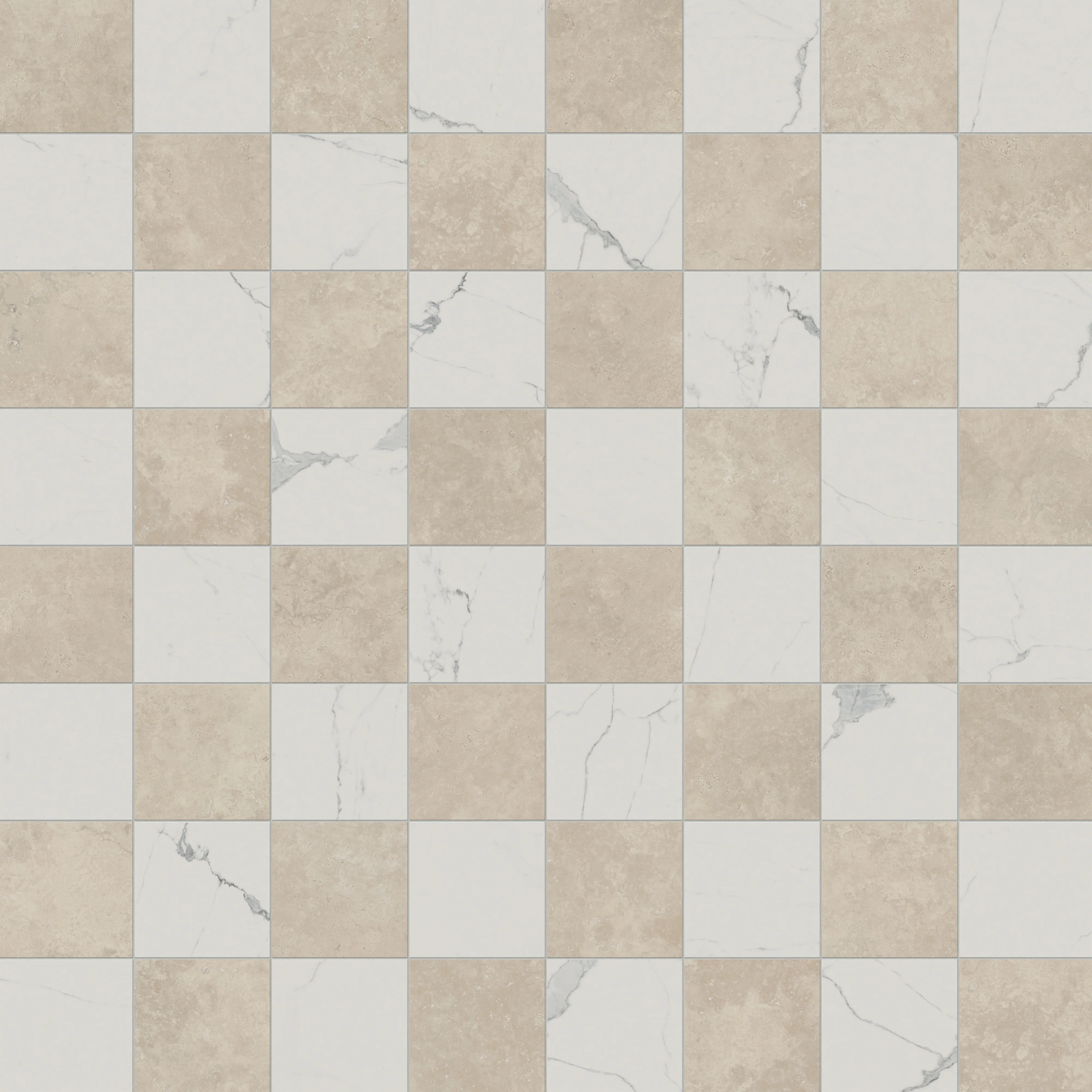 Leona 12 x 12 Checkerboard Polished Porcelain Tile in Calacatta and Marfil - Image 5