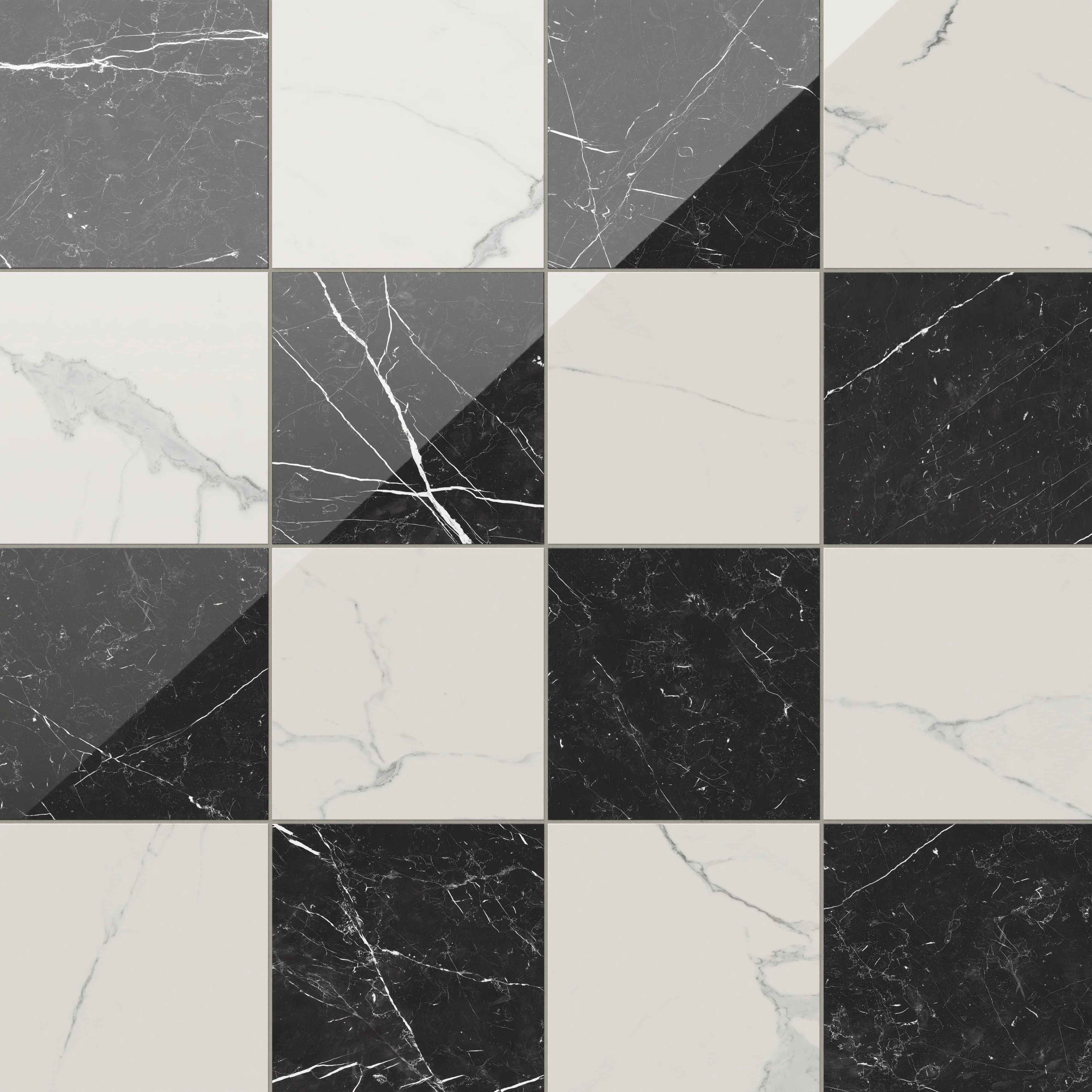 Leona 12 x 12 Checkerboard Polished Porcelain Tile in Calacatta and Nero Marquina
