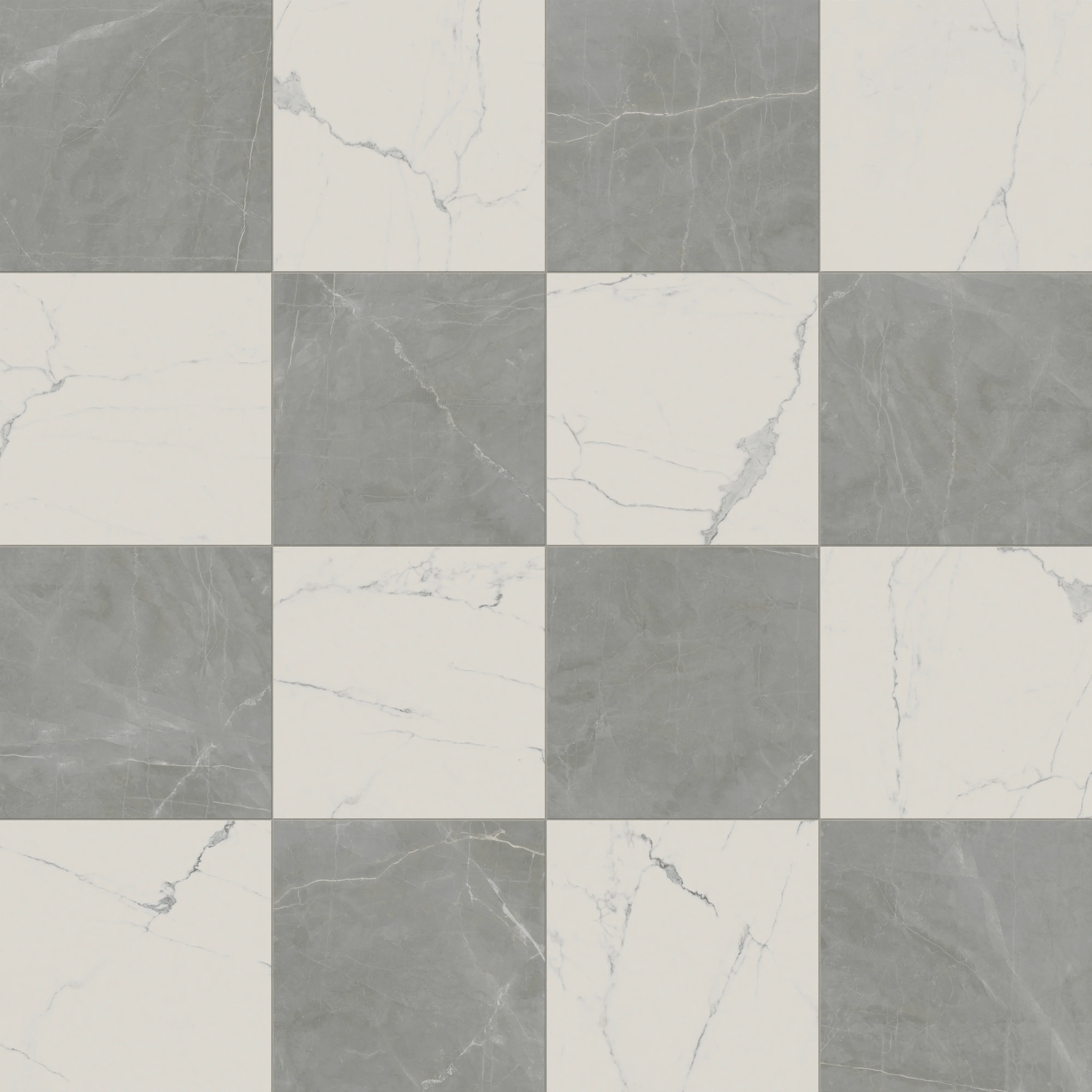 Leona 24 x 24 Checkerboard Matte Porcelain Tile in Calacatta and Amani Grey - Image 6