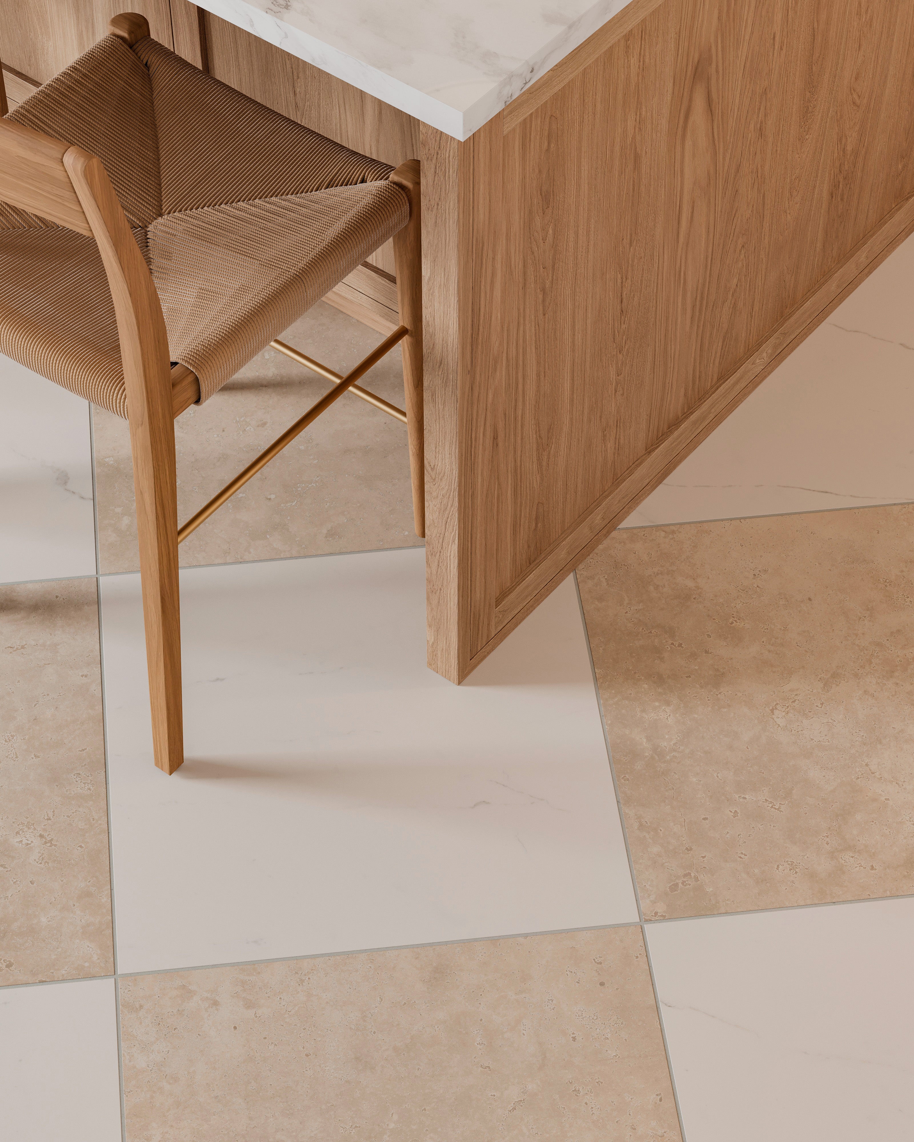 Leona 24 x 24 Checkerboard Matte Porcelain Tile in Calacatta and Marfil - Image 9