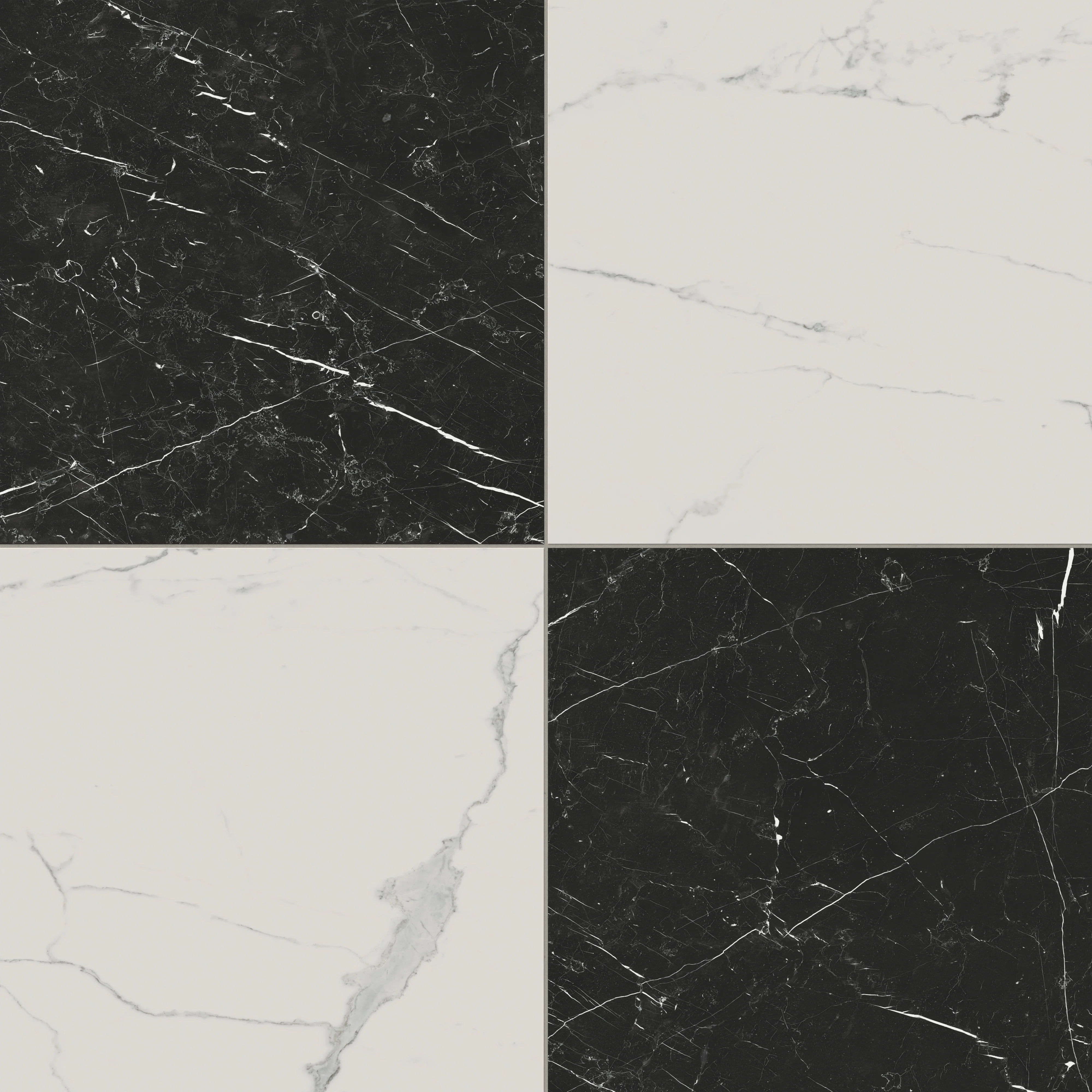 Leona 24 x 24 Checkerboard Matte Porcelain Tile in Calacatta and Nero Marquina