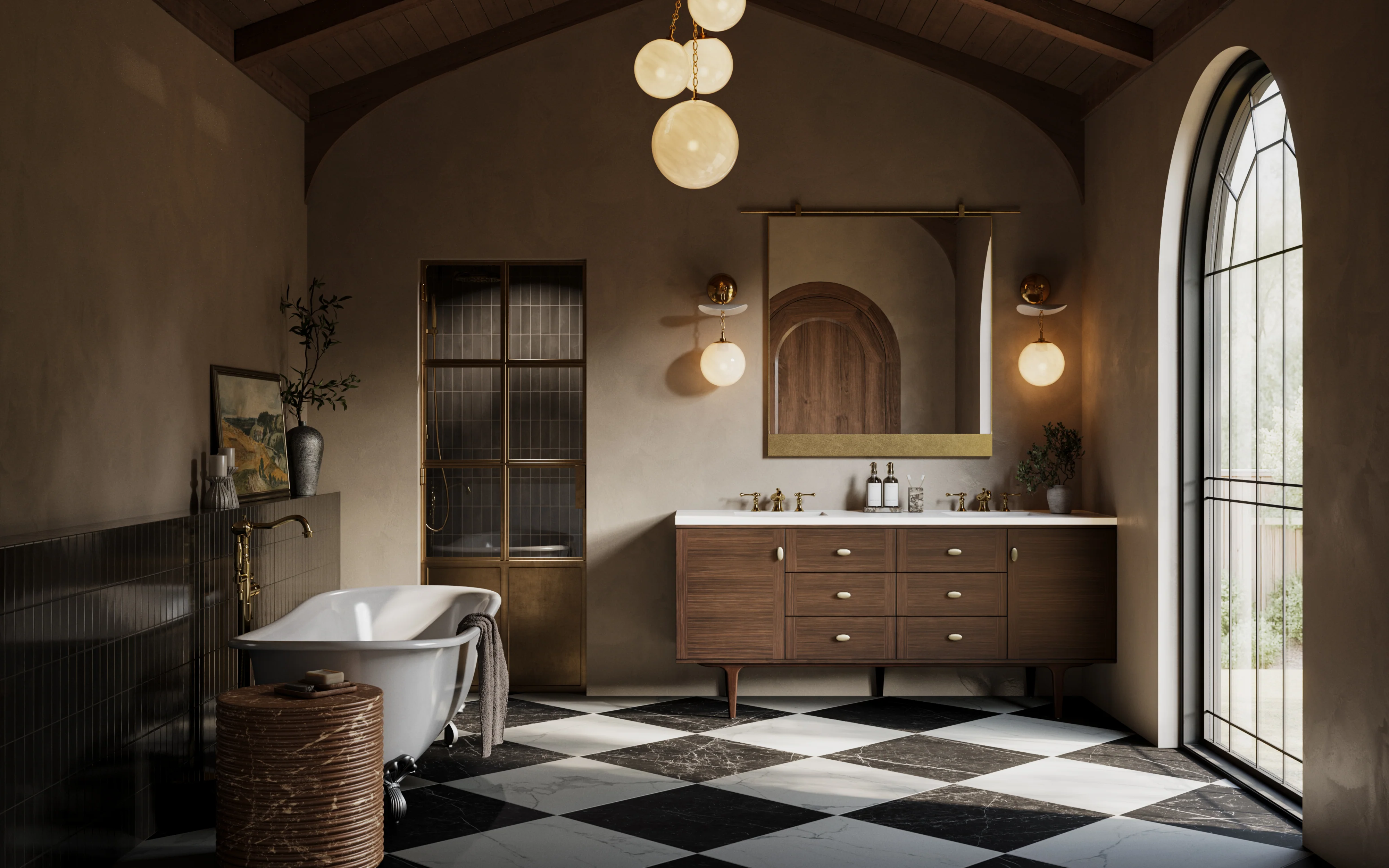 Leona 24 x 24 Checkerboard Matte Porcelain Tile in Calacatta and Nero Marquina - Image 2