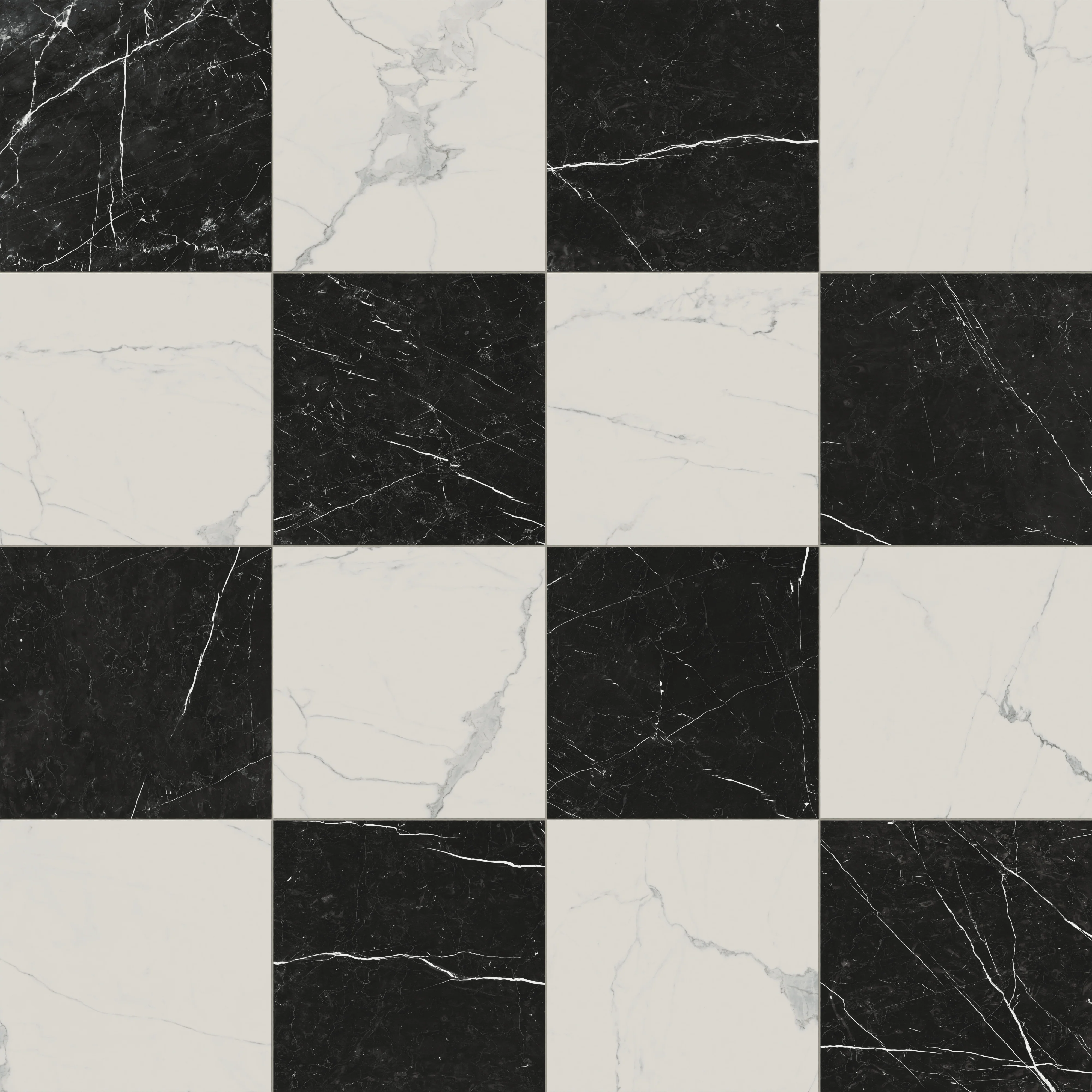 Leona 24 x 24 Checkerboard Matte Porcelain Tile in Calacatta and Nero Marquina - Image 6