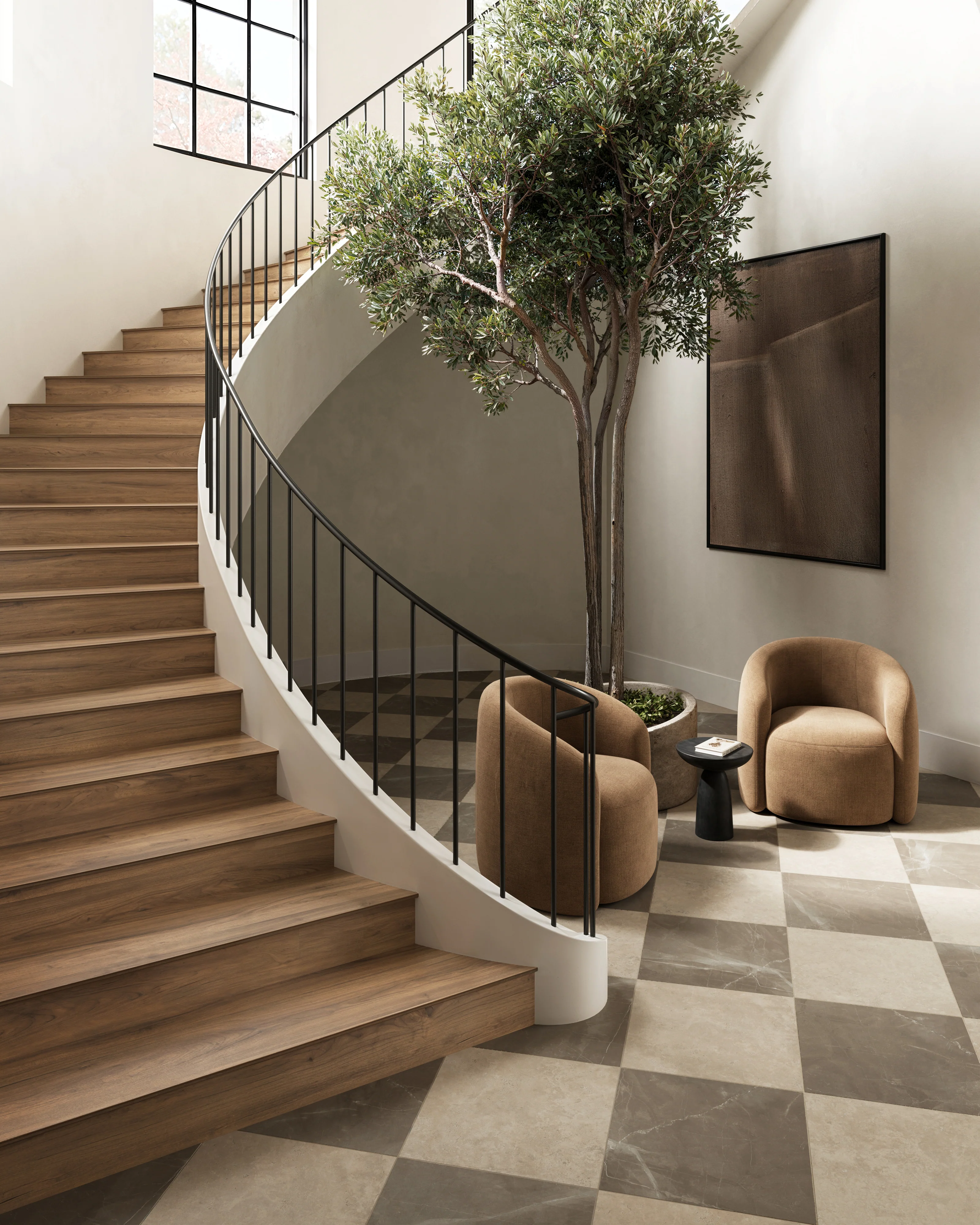 Leona 24 x 24 Checkerboard Matte Porcelain Tile in Marfil and Amani Bronze - Image 8