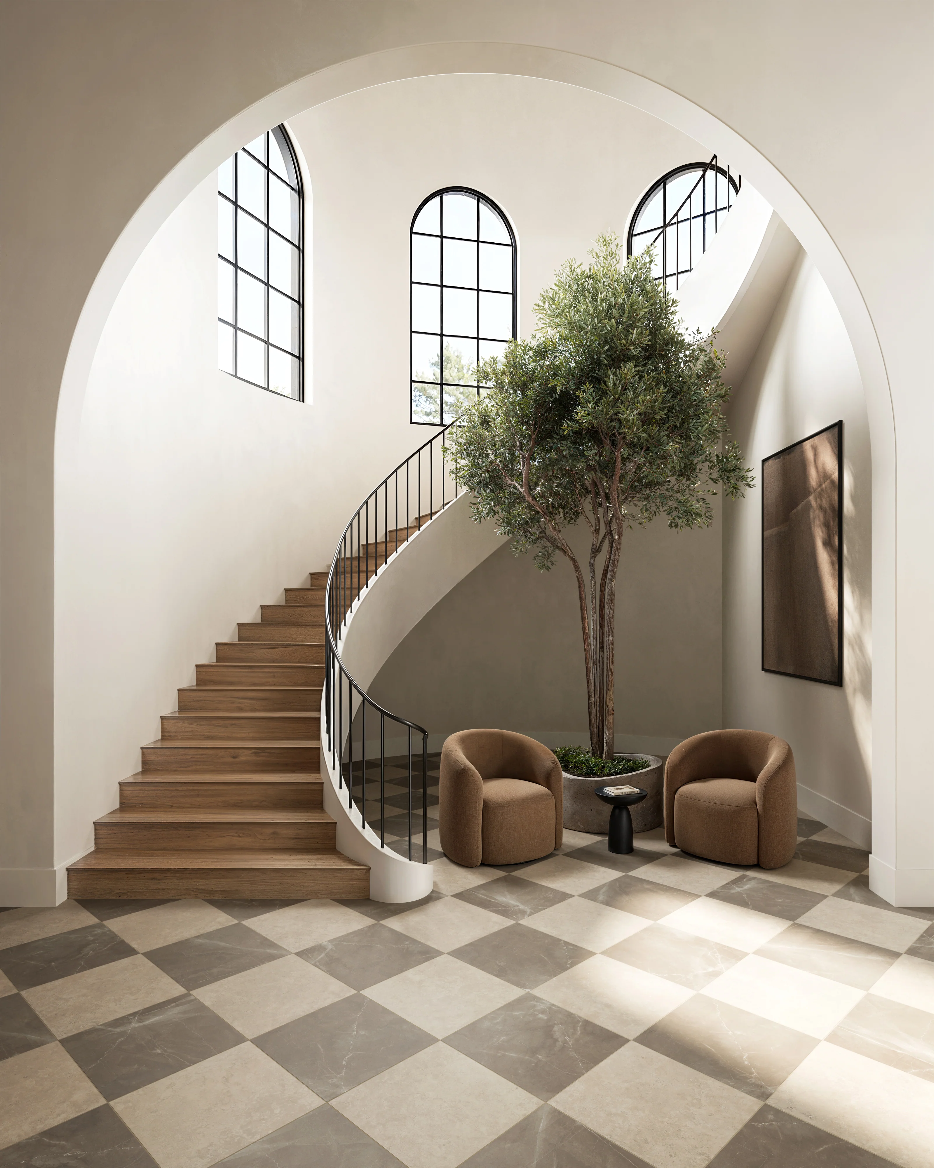 Leona 24 x 24 Checkerboard Matte Porcelain Tile in Marfil and Amani Bronze - Image 9