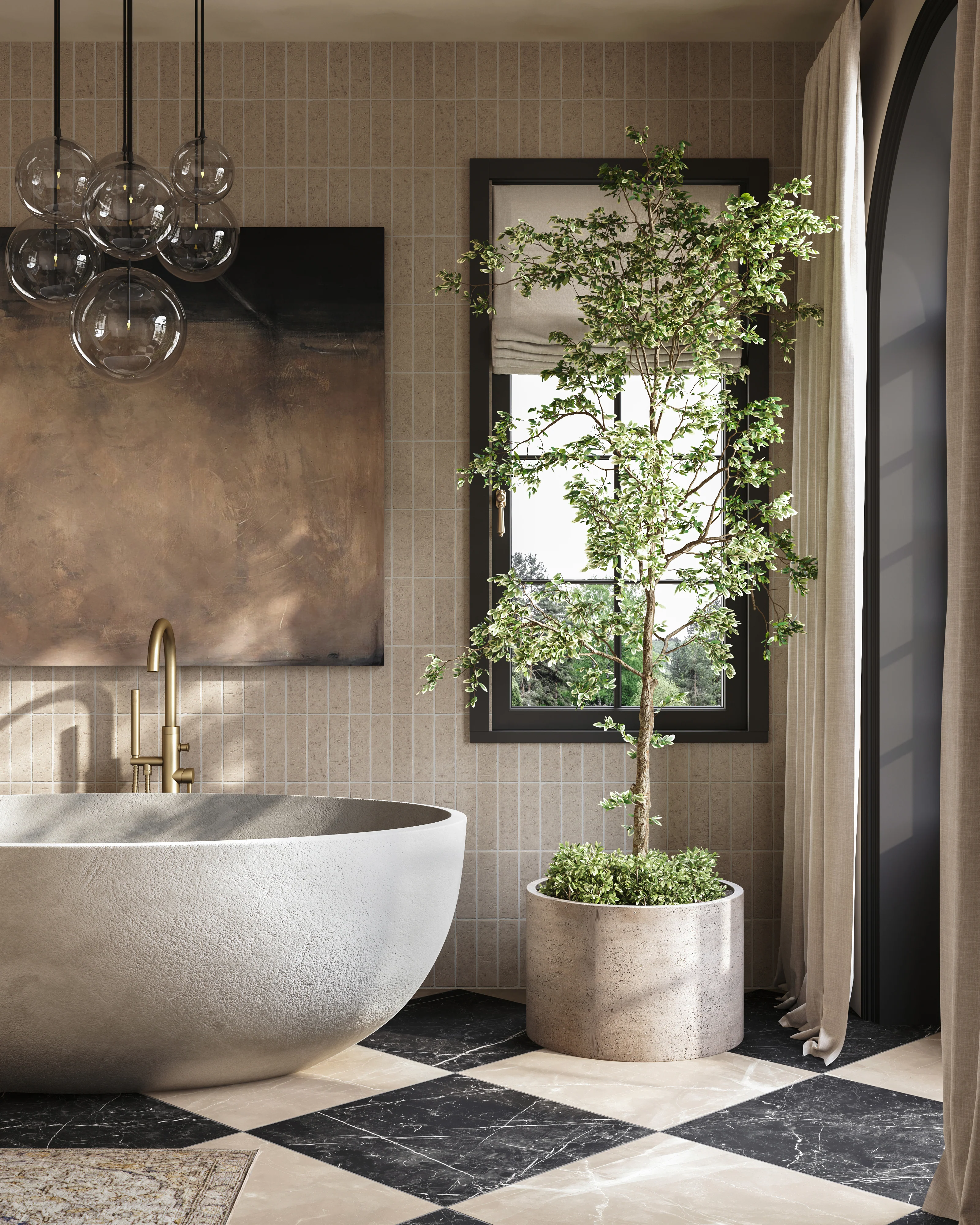 Leona 24 x 24 Checkerboard Matte Porcelain Tile in Marfil and Nero Marquina - Image 2