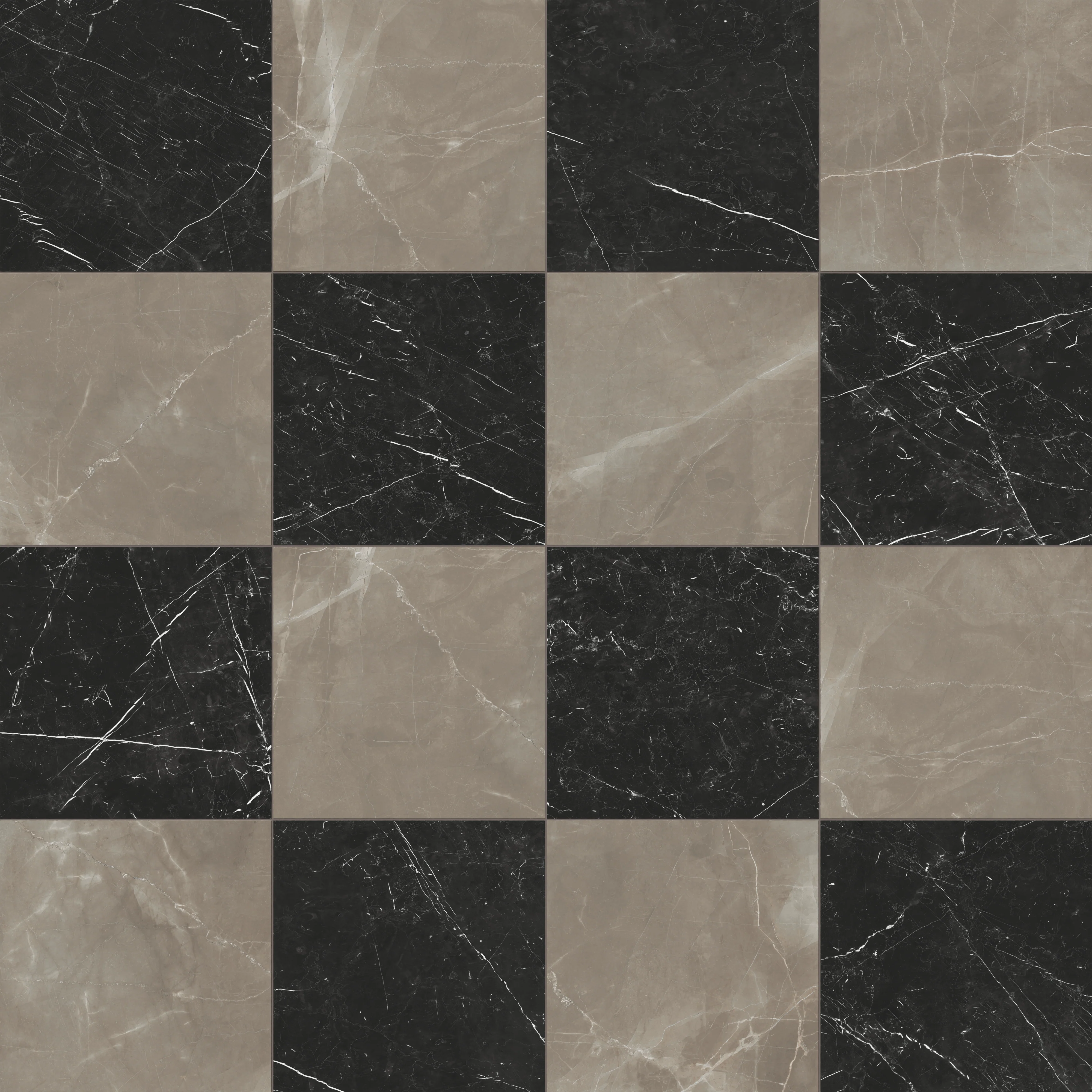 Leona 24 x 24 Checkerboard Polished Porcelain Tile in Amani Bronze and Nero Marquina - Image 5