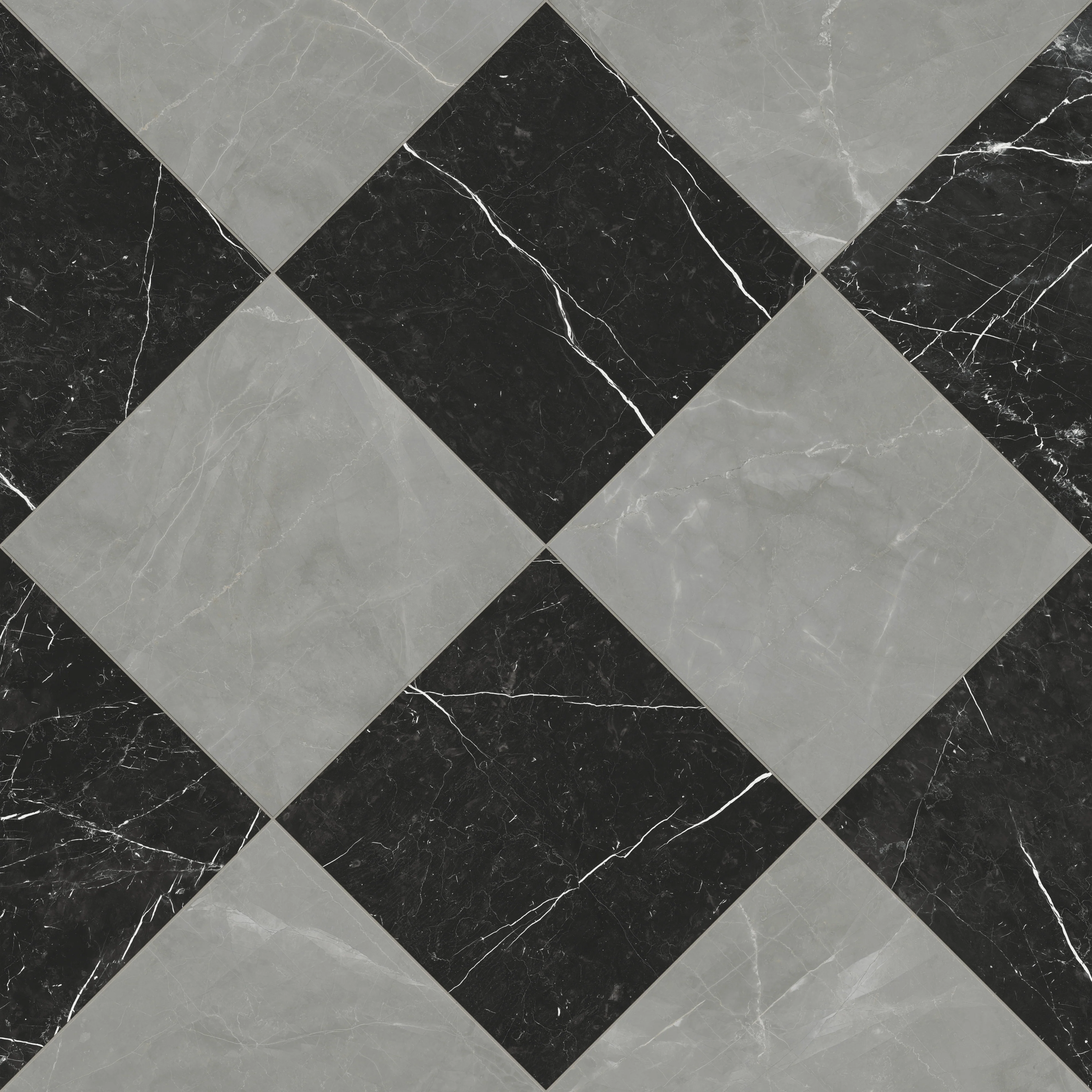 Leona 24 x 24 Checkerboard Polished Porcelain Tile in Amani Grey and Nero Marquina - Image 4