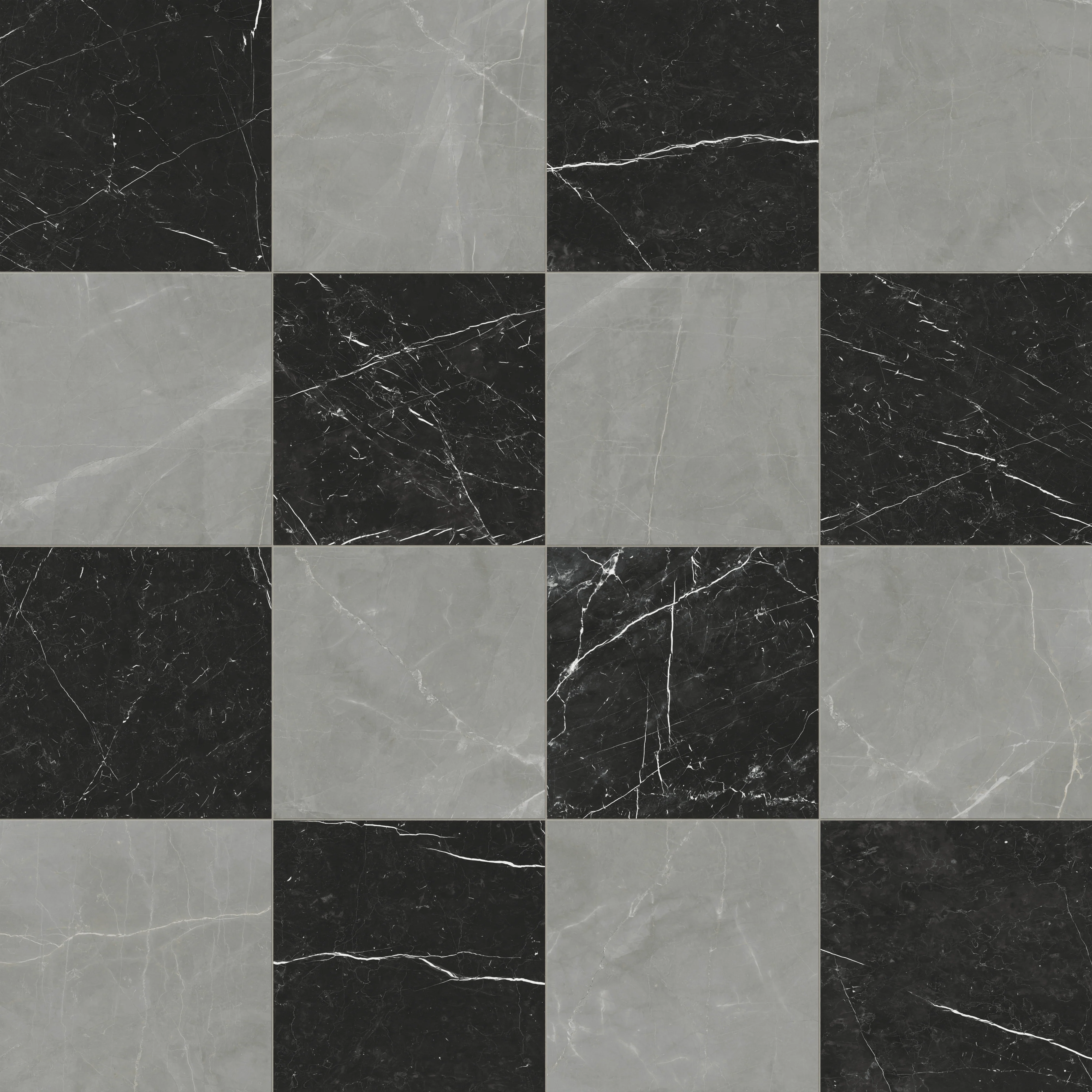 Leona 24 x 24 Checkerboard Polished Porcelain Tile in Amani Grey and Nero Marquina - Image 5