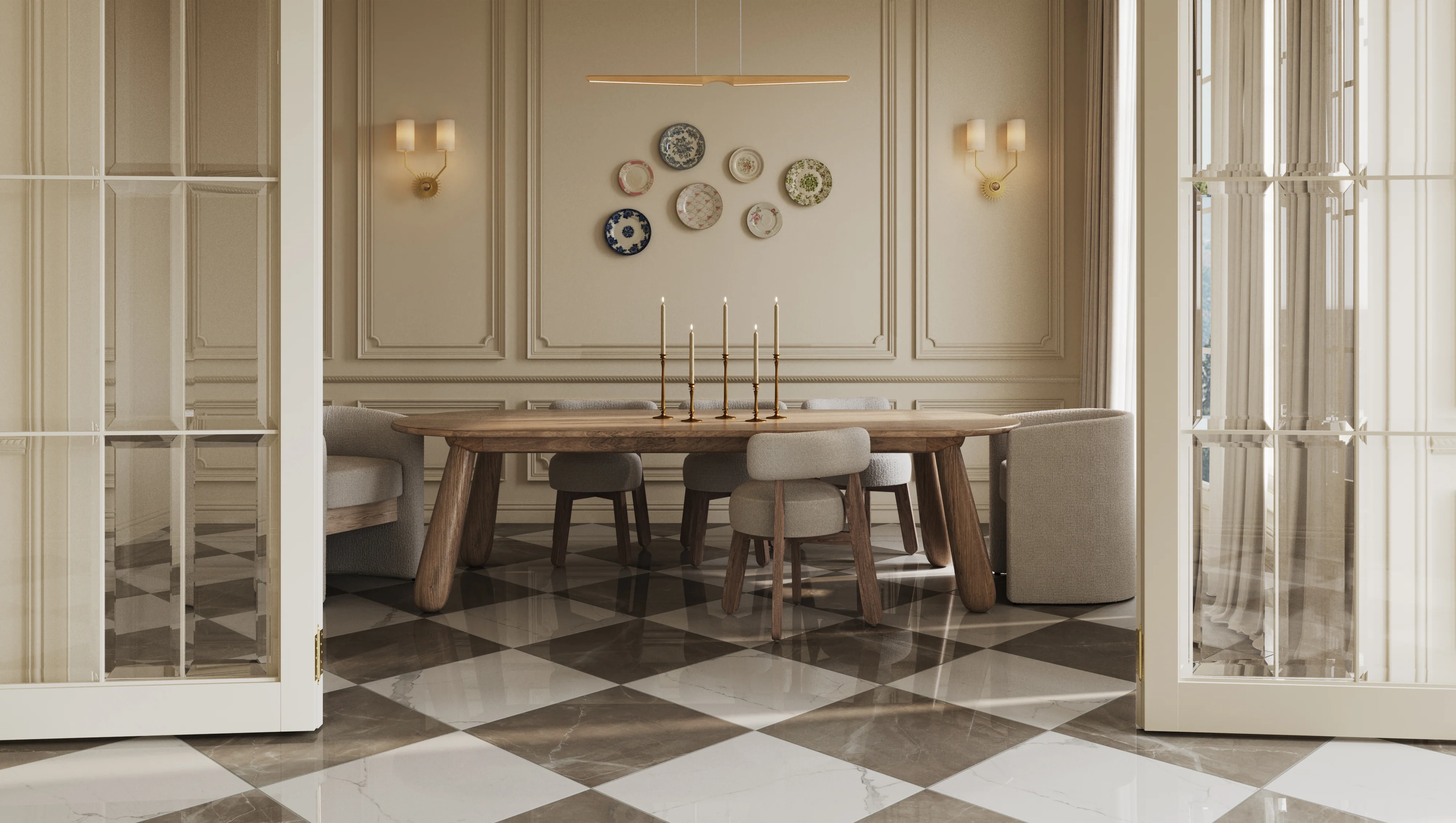 Leona 24 x 24 Checkerboard Polished Porcelain Tile in Calacatta and Amani Bronze - Image 2