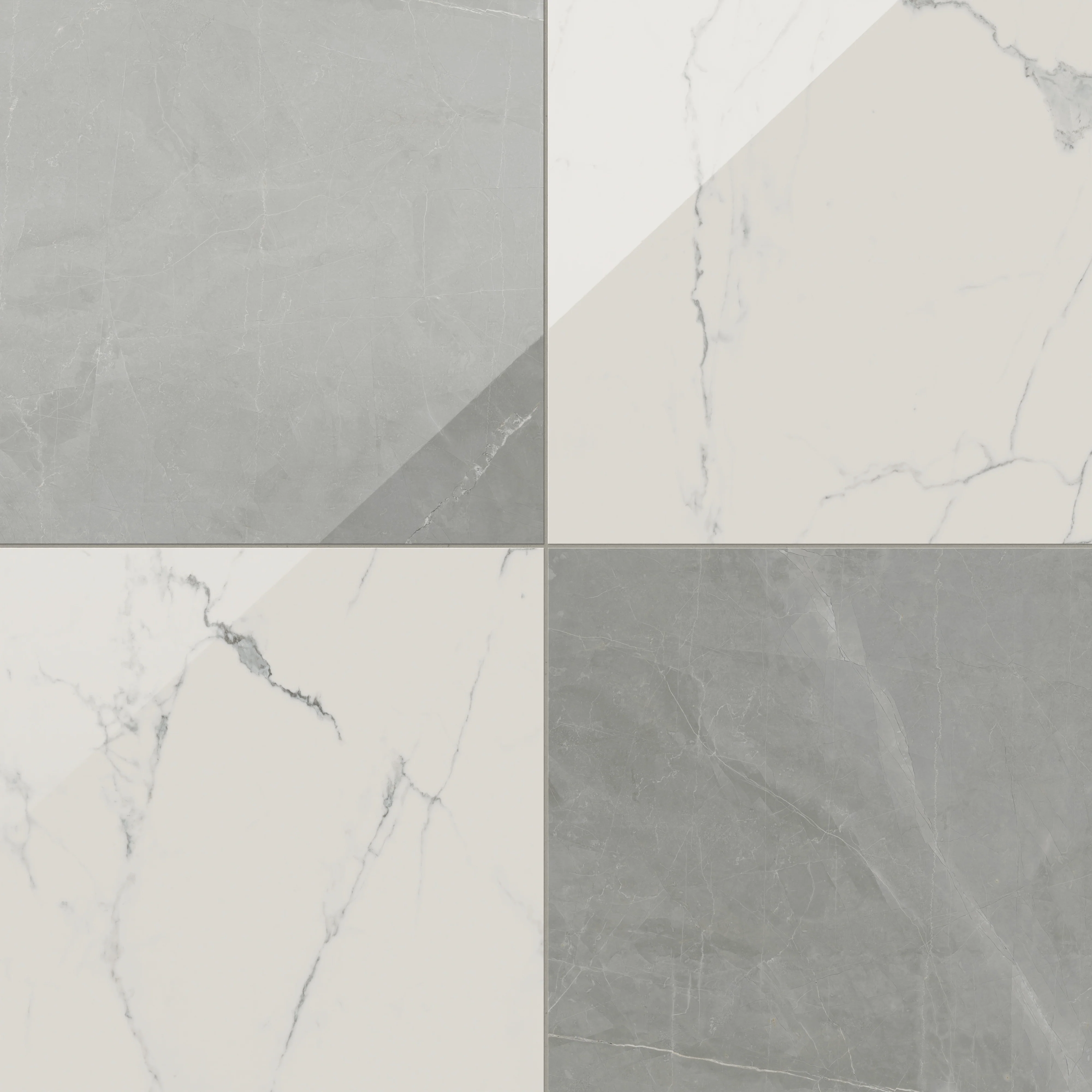 Leona 24 x 24 Checkerboard Polished Porcelain Tile in Calacatta and Amani Grey