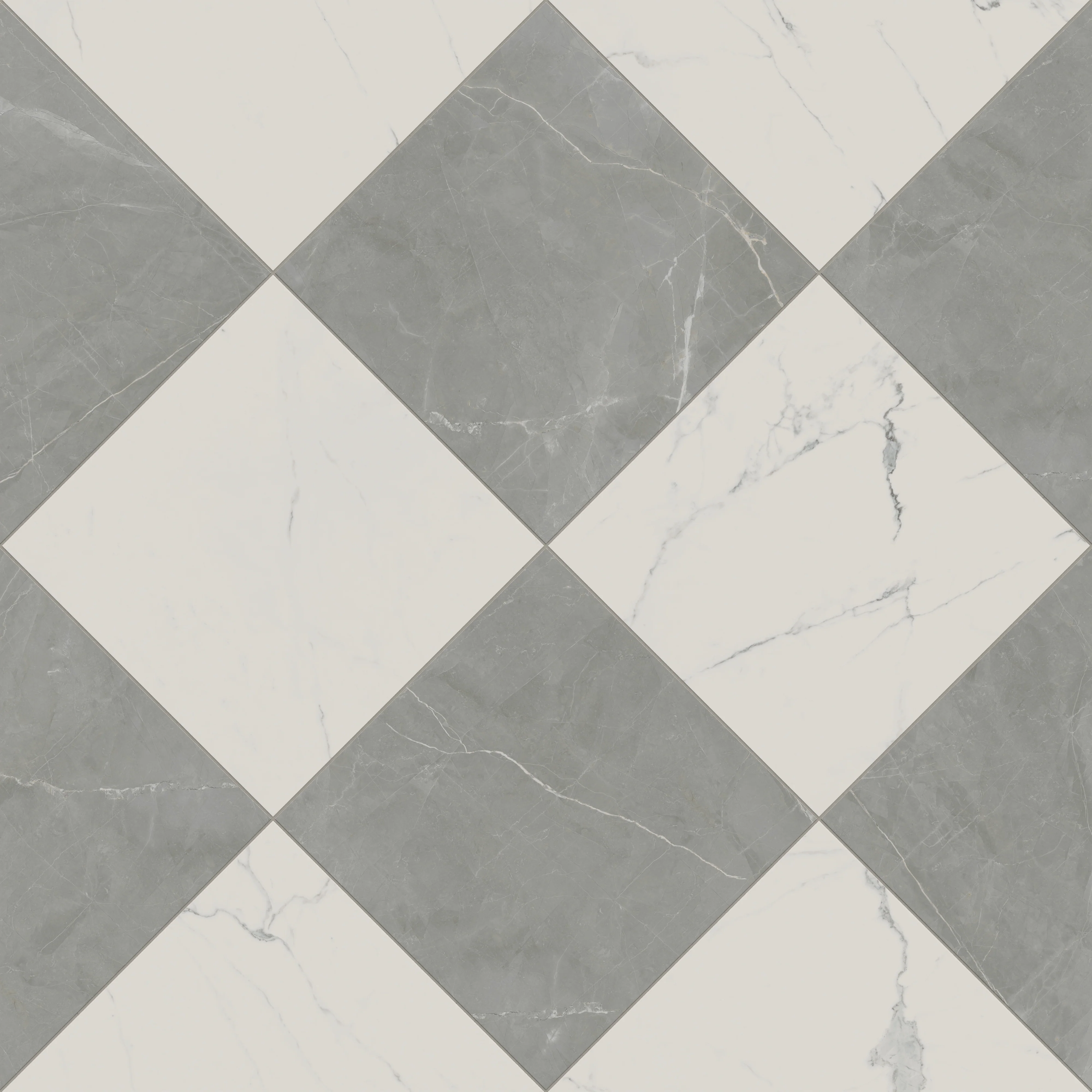 Leona 24 x 24 Checkerboard Polished Porcelain Tile in Calacatta and Amani Grey - Image 4