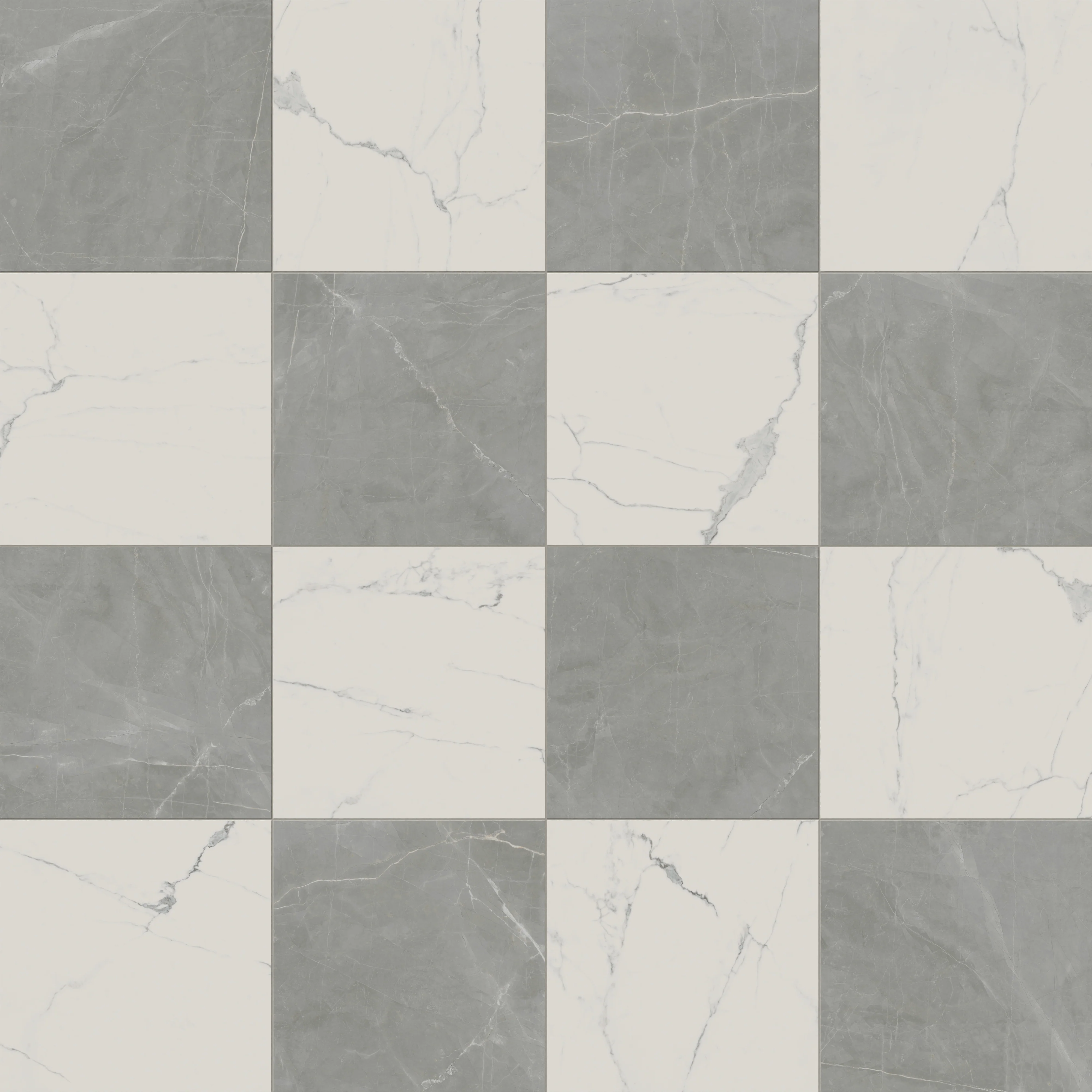 Leona 24 x 24 Checkerboard Polished Porcelain Tile in Calacatta and Amani Grey - Image 5