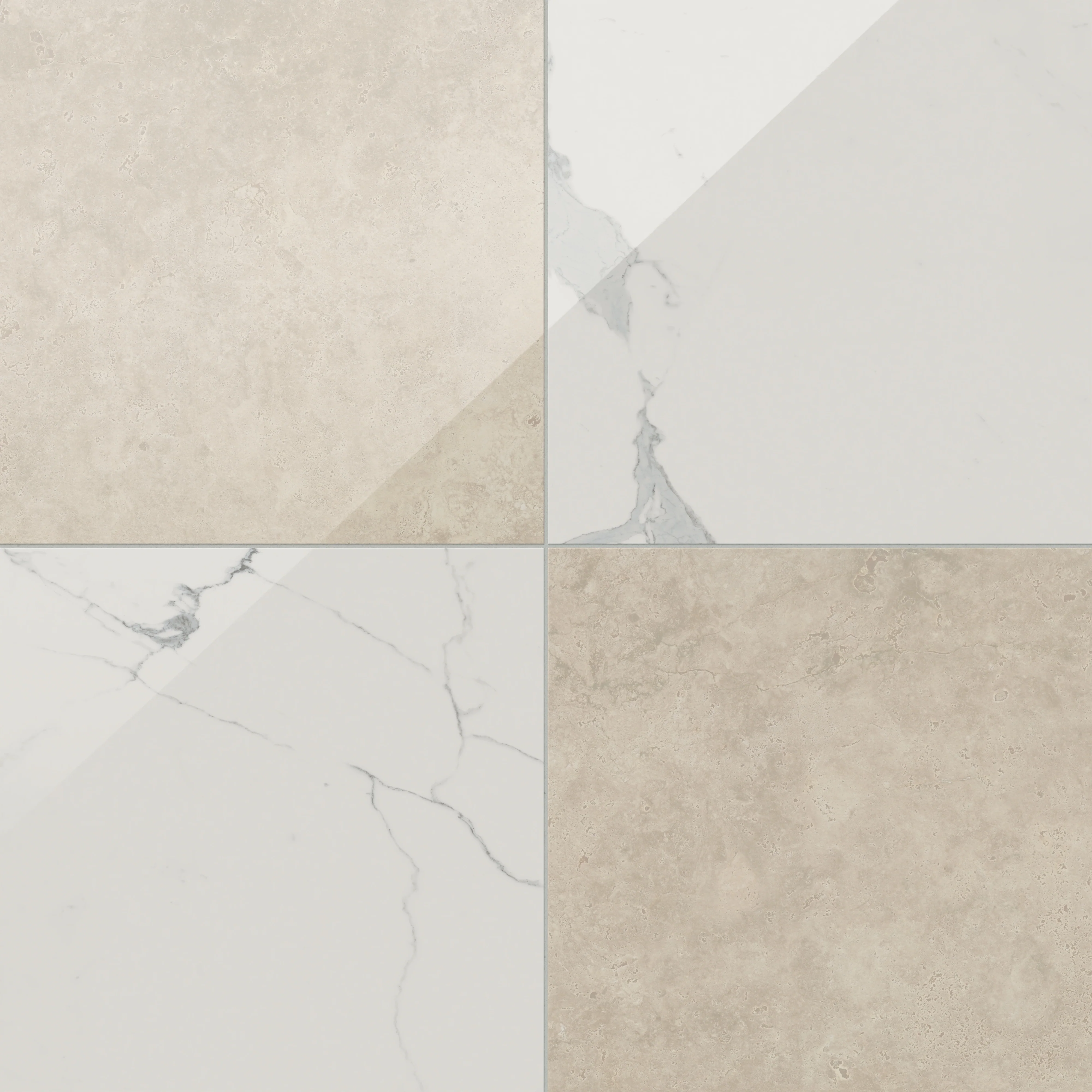 Leona 24 x 24 Checkerboard Polished Porcelain Tile in Calacatta and Marfil