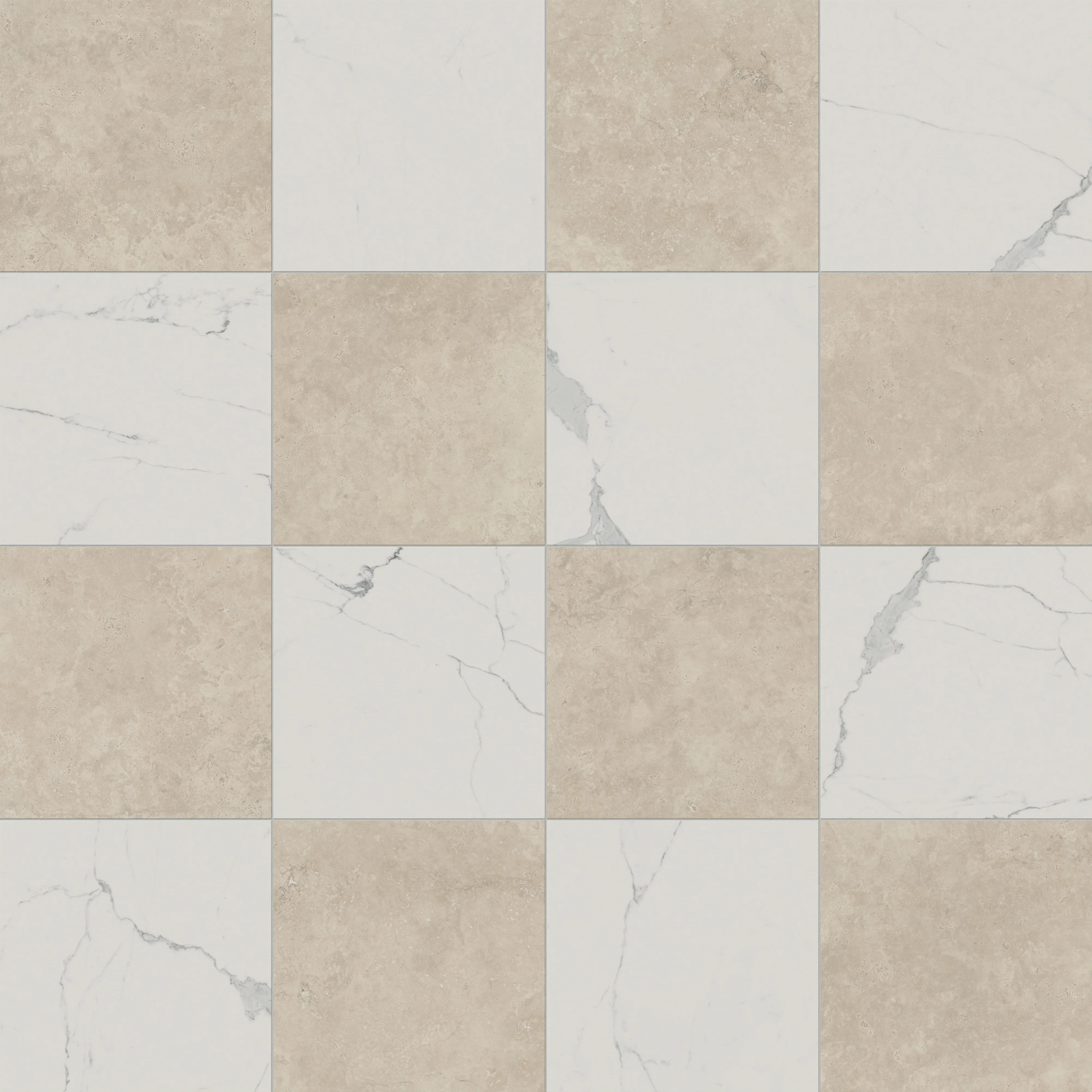 Leona 24 x 24 Checkerboard Polished Porcelain Tile in Calacatta and Marfil - Image 6