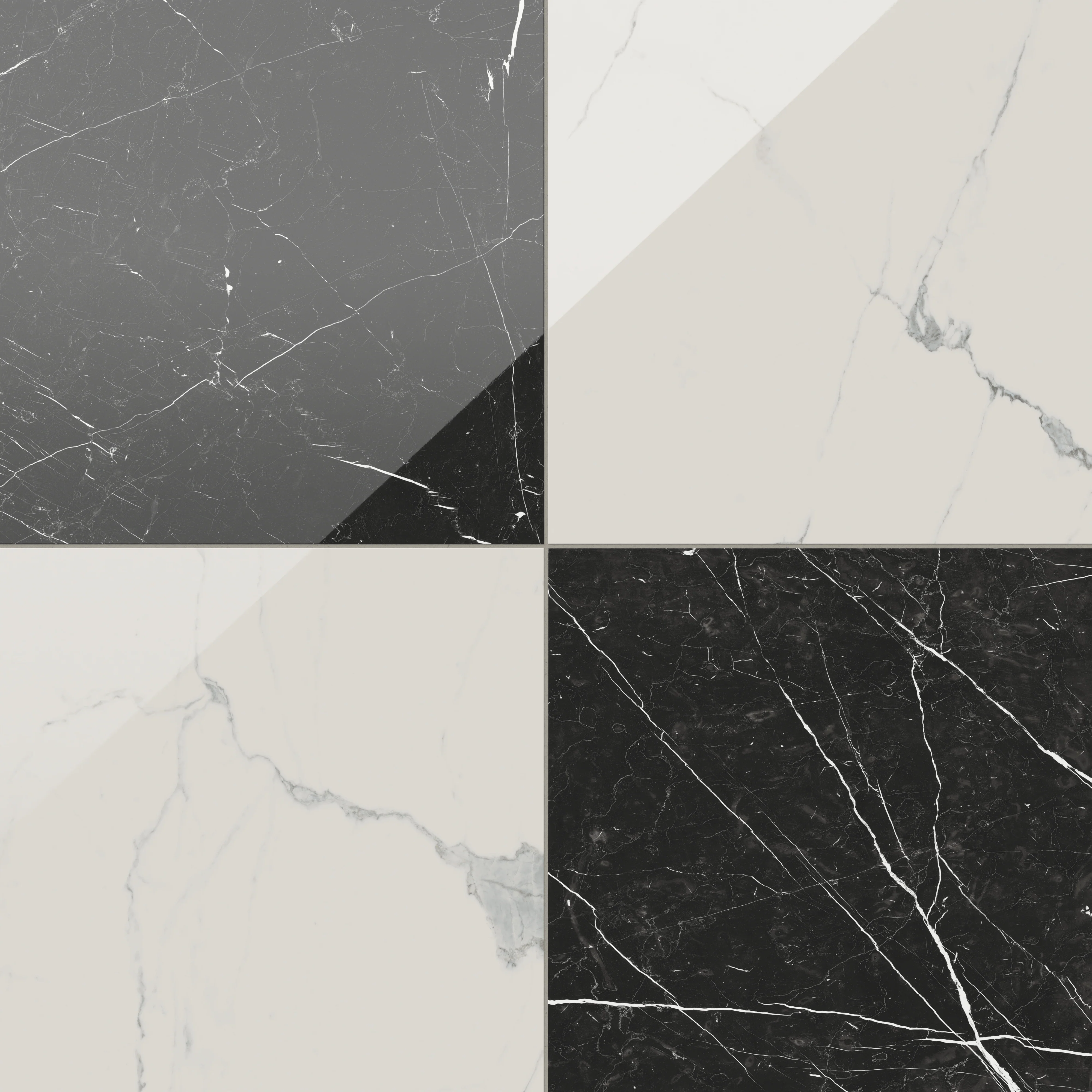 Leona 24 x 24 Checkerboard Polished Porcelain Tile in Calacatta and Nero Marquina