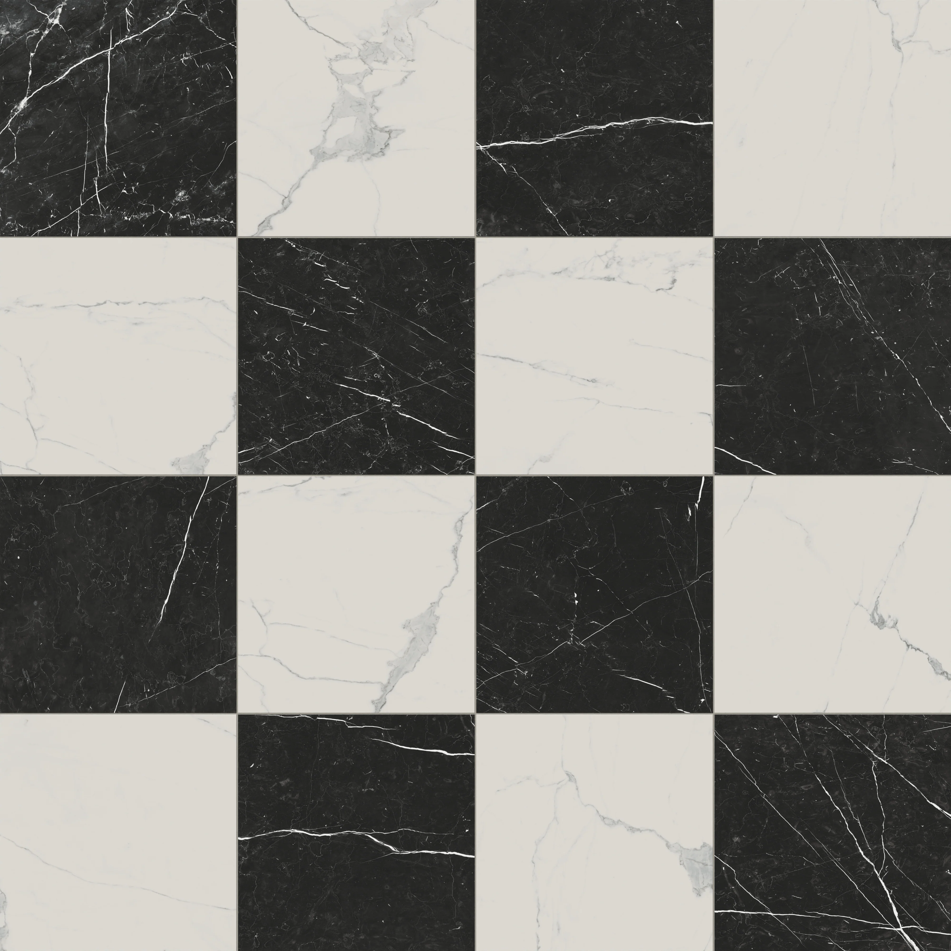 Leona 24 x 24 Checkerboard Polished Porcelain Tile in Calacatta and Nero Marquina - Image 6