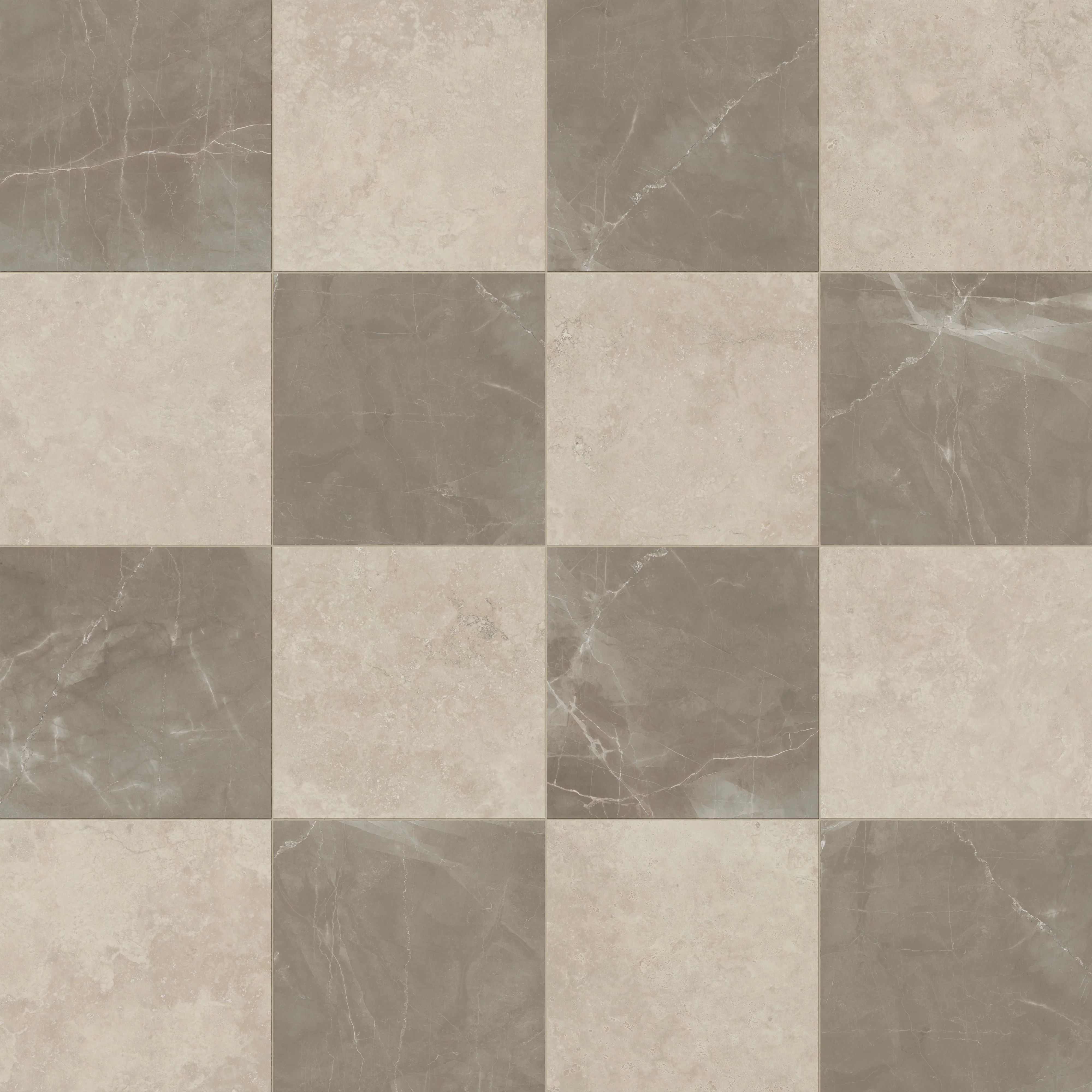 Leona 24 x 24 Checkerboard Polished Porcelain Tile in Marfil and Amani Bronze - Image 6