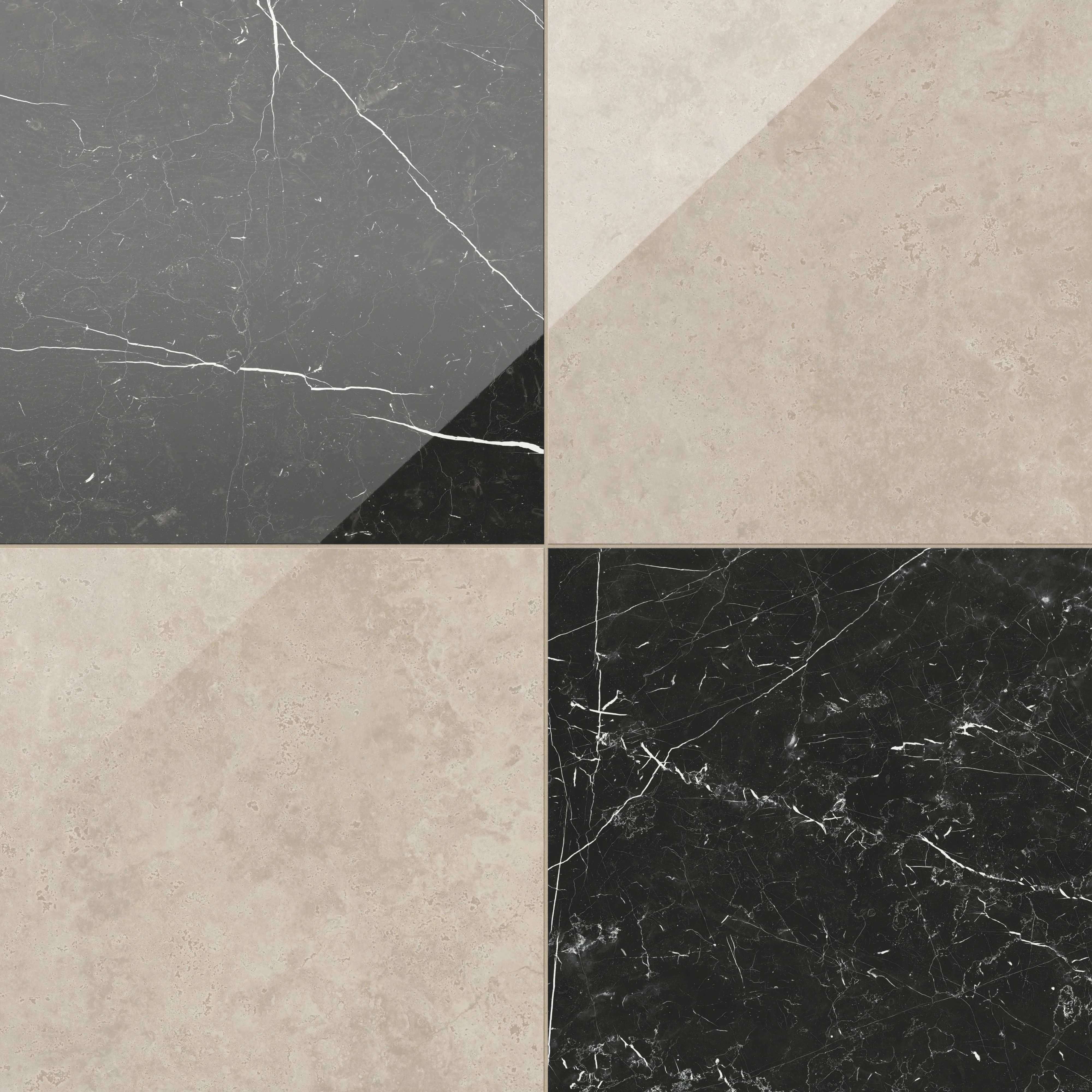 Leona 24 x 24 Checkerboard Polished Porcelain Tile in Marfil and Nero Marquina