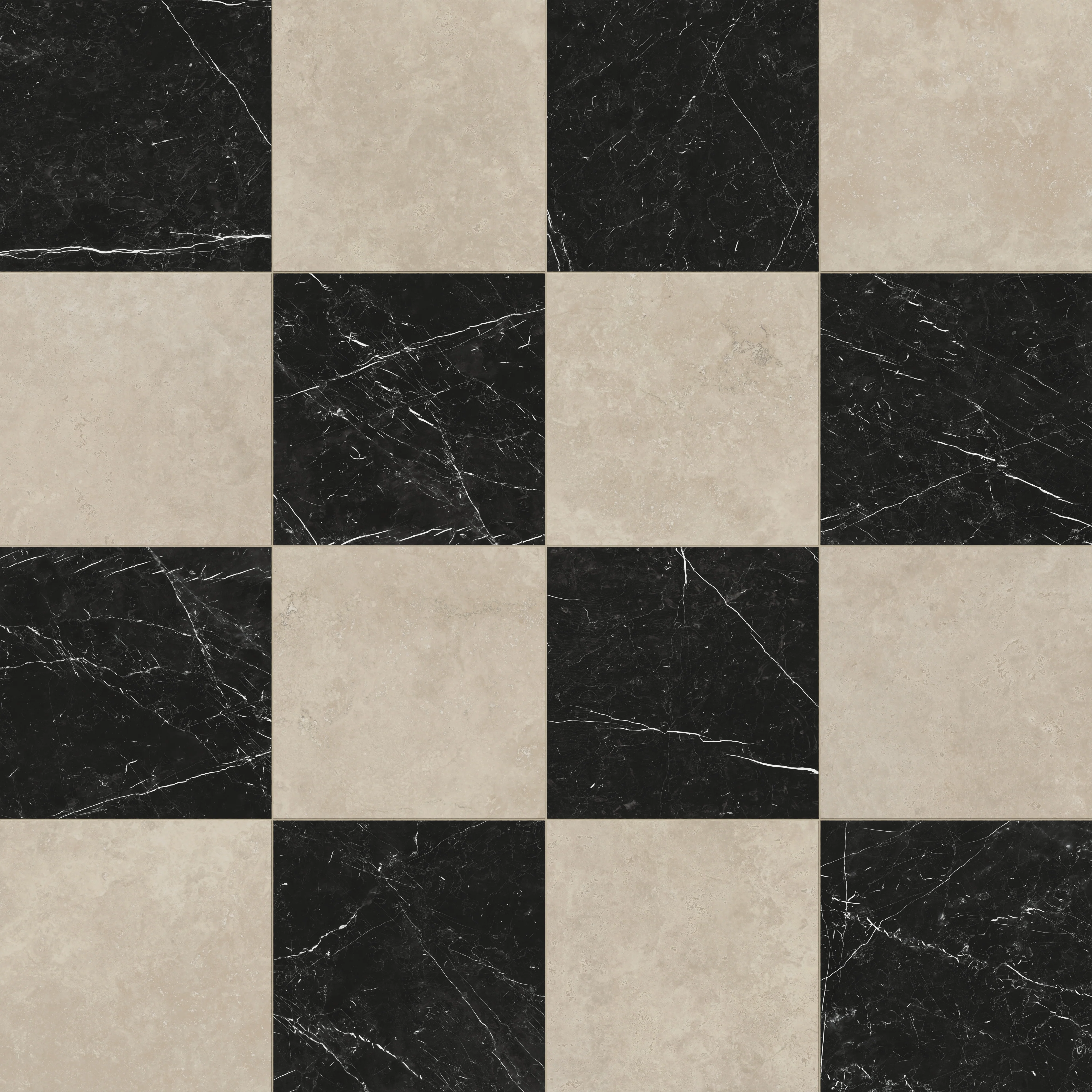 Leona 24 x 24 Checkerboard Polished Porcelain Tile in Marfil and Nero Marquina - Image 5