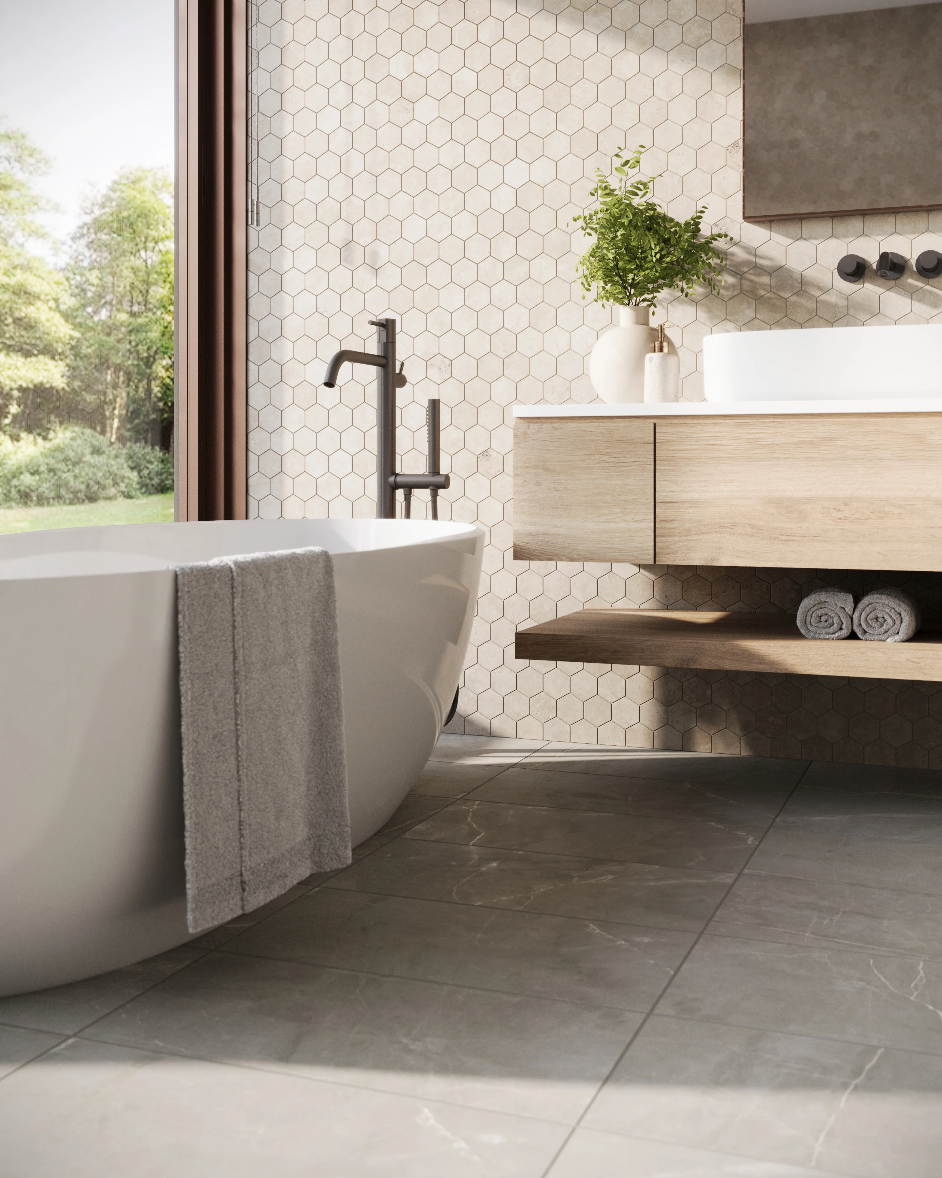 Leona 3 x 3 Matte Porcelain Hexagon Mosaic Tile in Marfil - Image 9