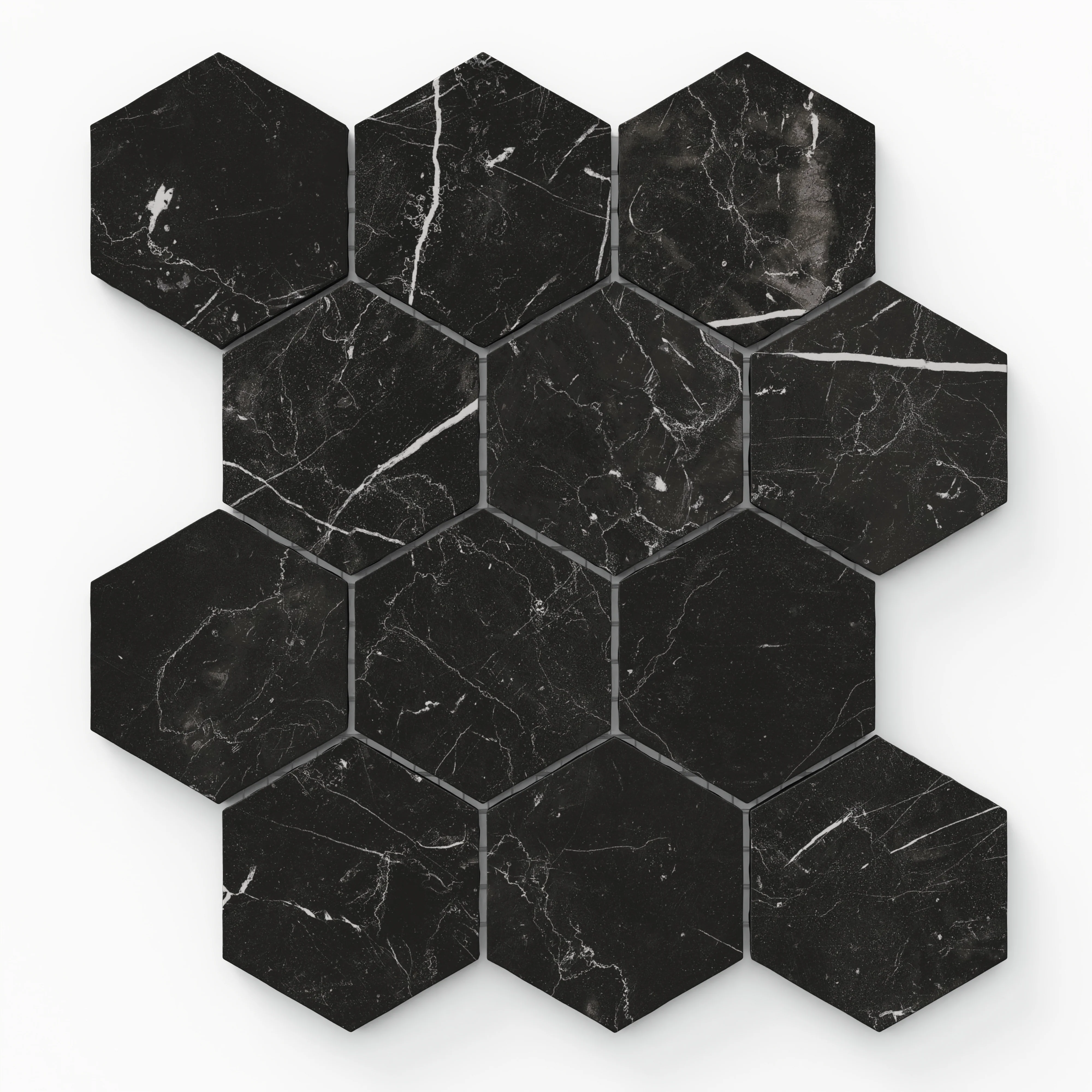 Leona 3 x 3 Matte Porcelain Hexagon Mosaic Tile in Nero Marquina